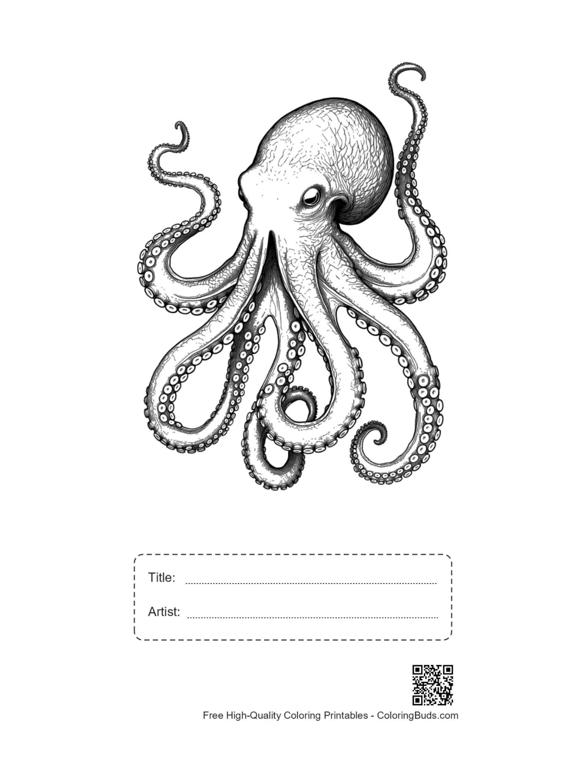 Gigantic octopus printable with title and artist space