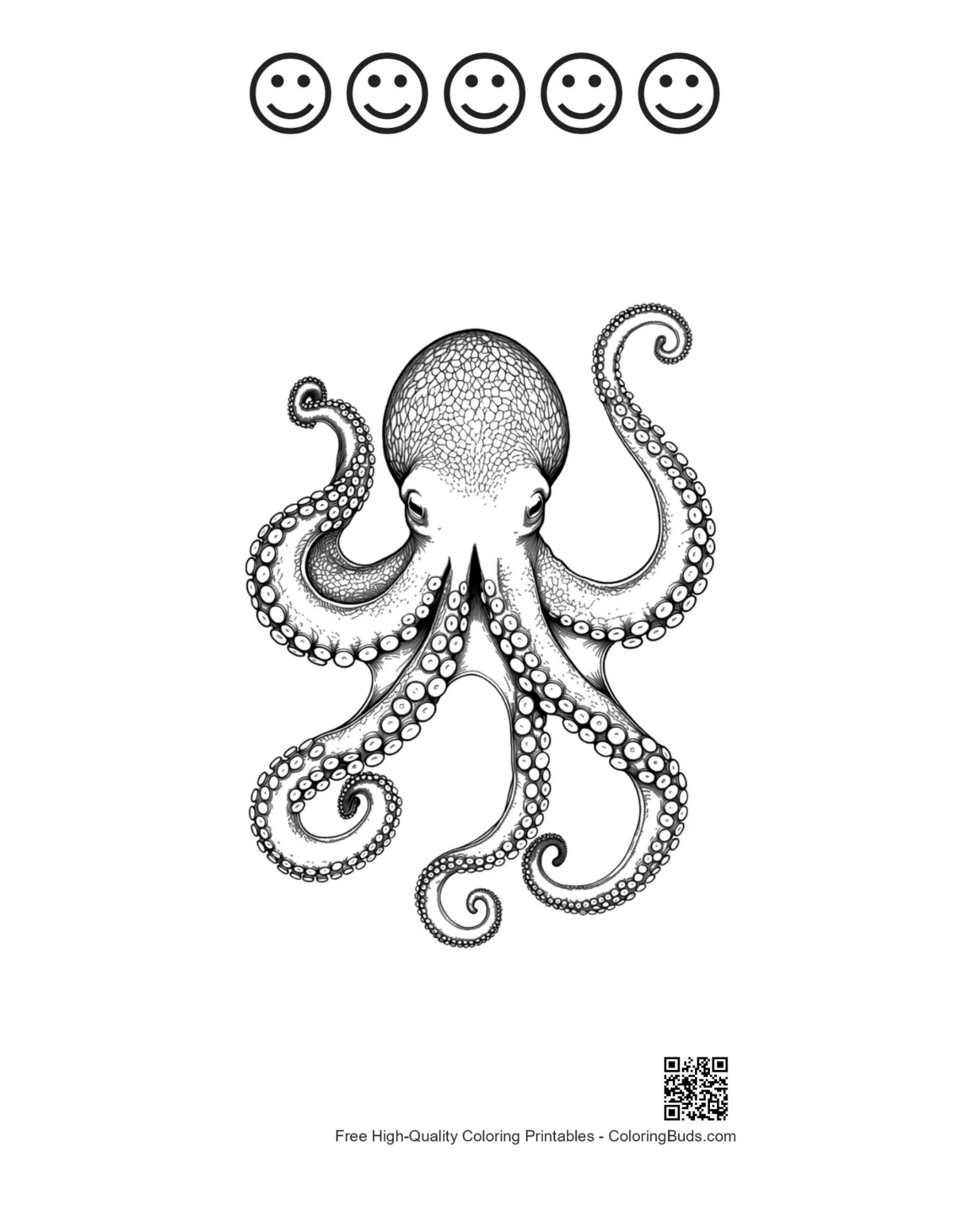 Gigantic octopus printable with happy faces