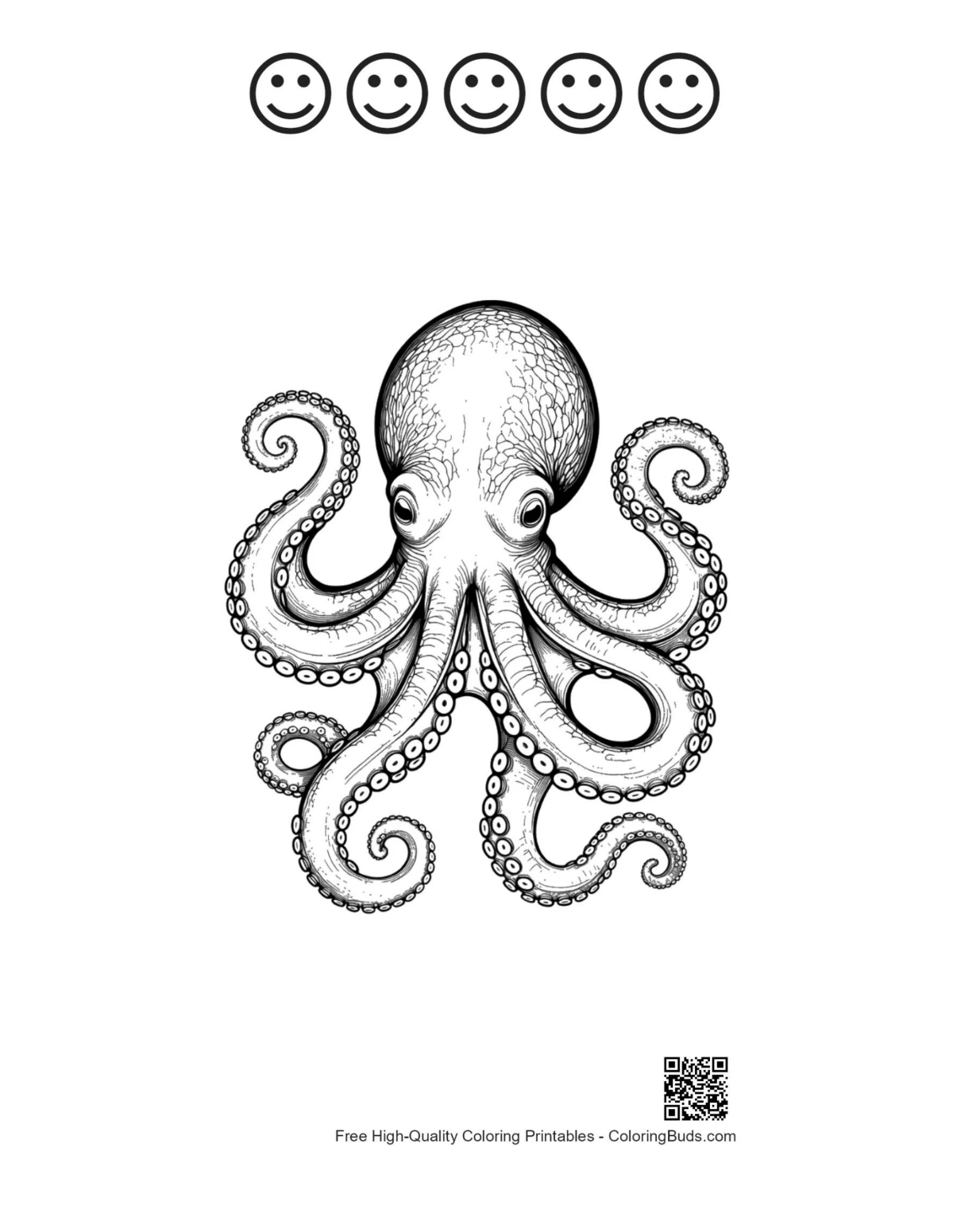 Printable gigantic octopus with happy faces outline
