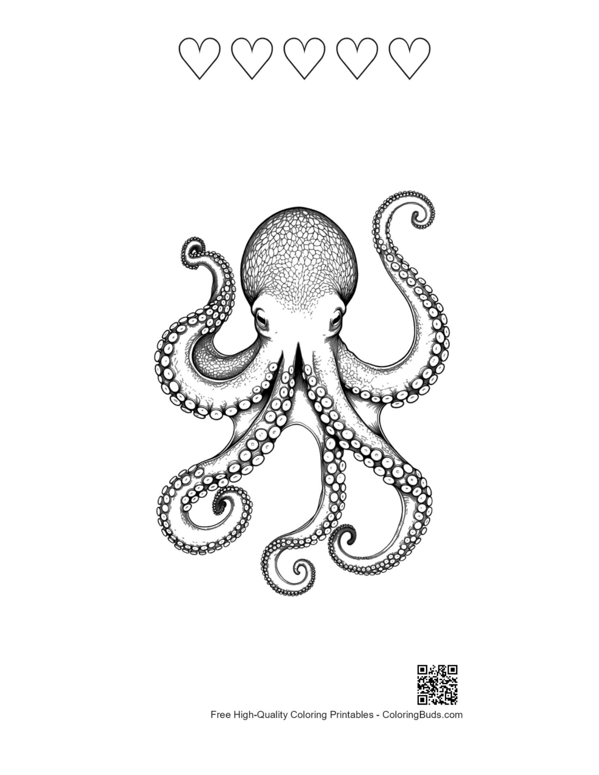 Heart-themed gigantic octopus ink printable