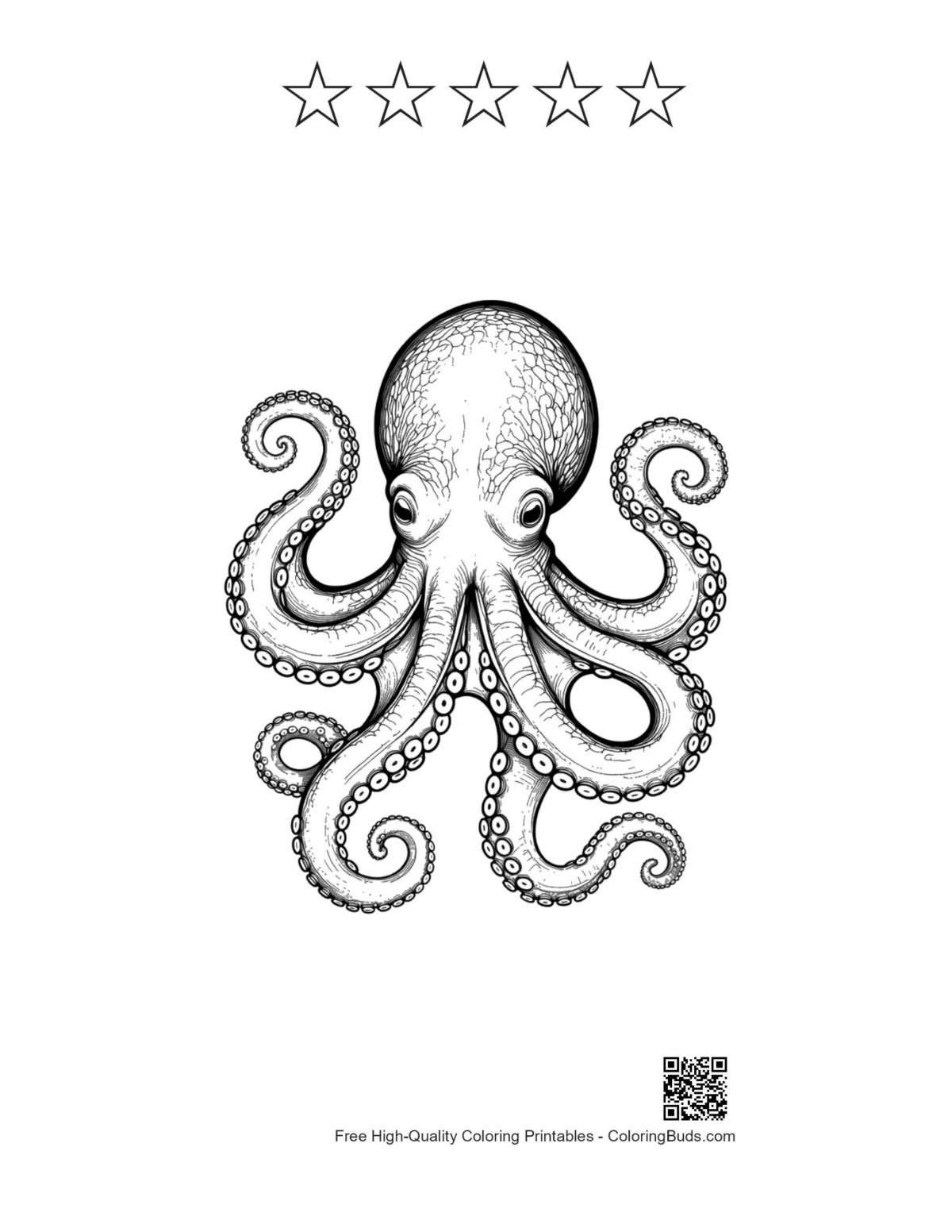 Gigantic octopus printable with 5-star rating outline
