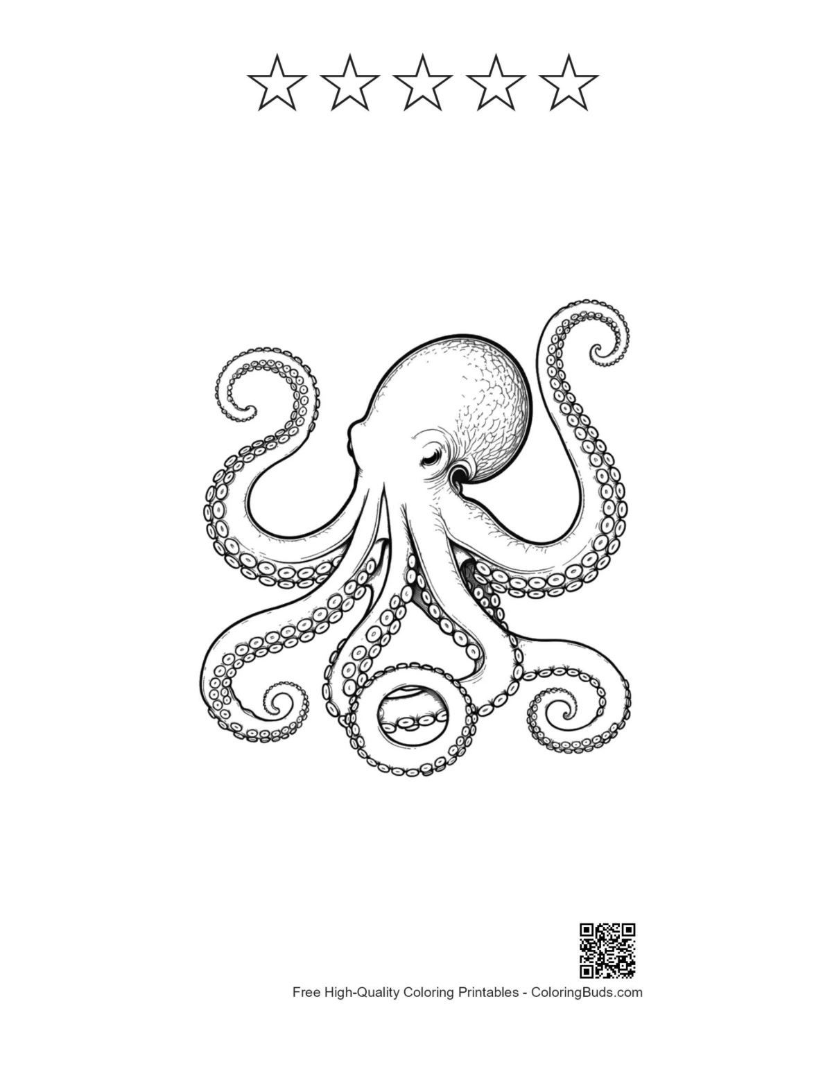 Gigantic octopus with star outlines printable