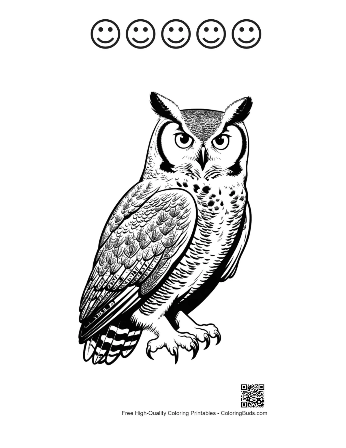 Printable owl staring with happy face outlines
