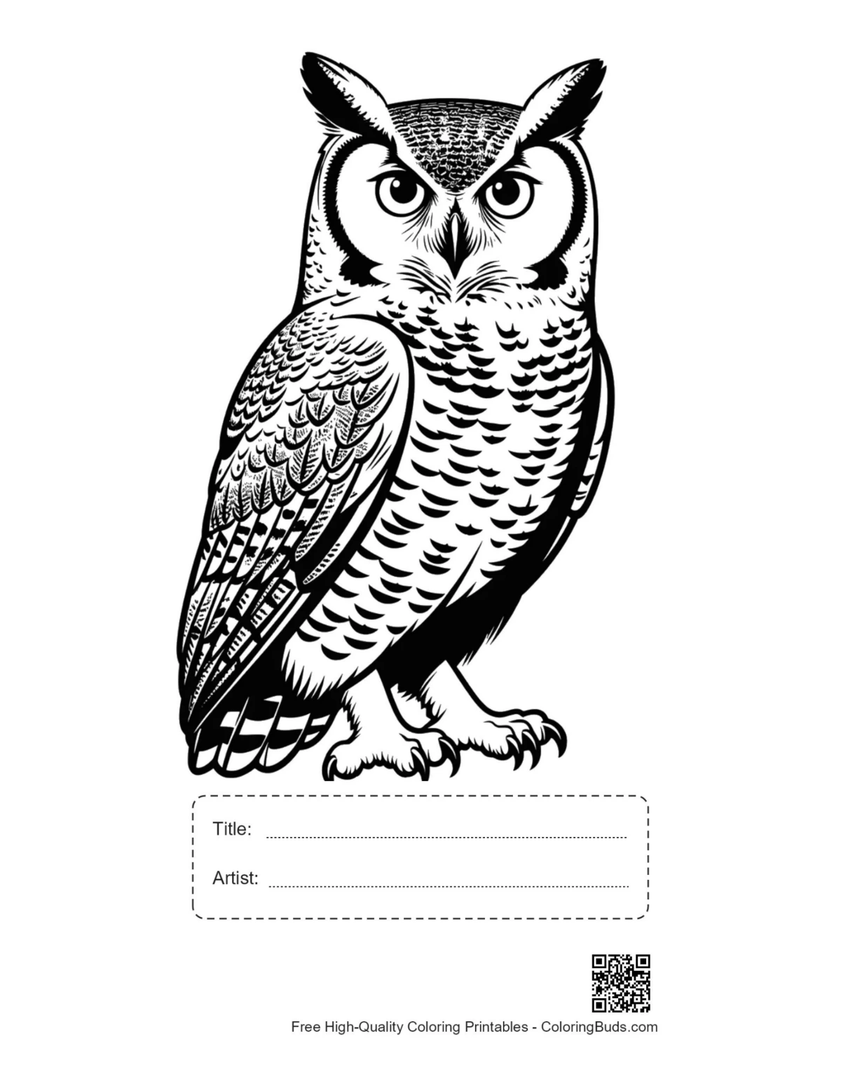 Printable great horned owl profile with title space