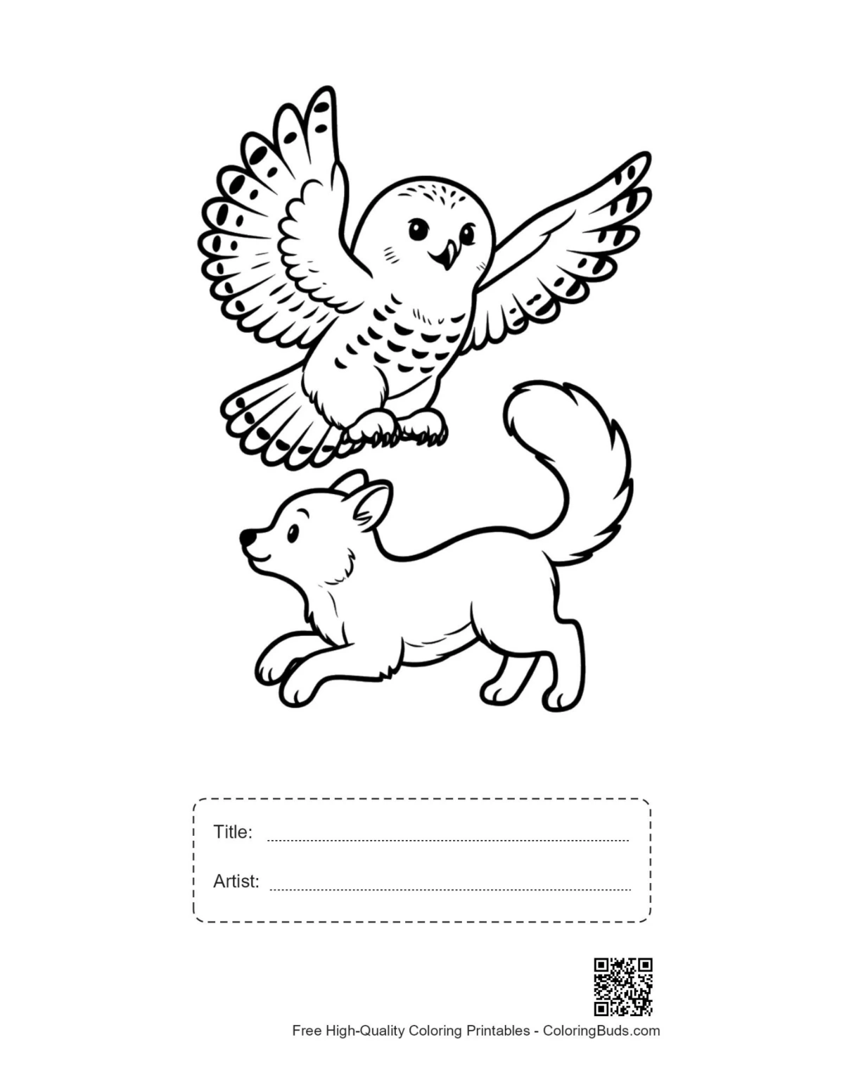 Printable snowy owl and arctic fox with title box