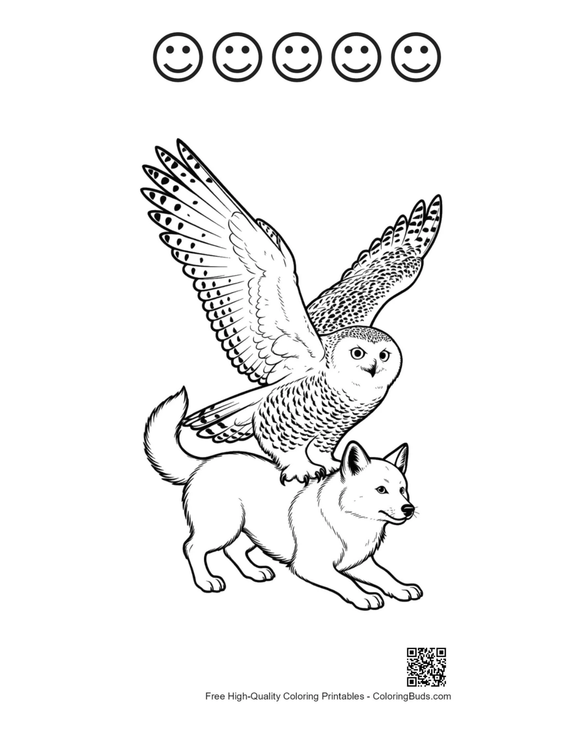 Happy face outline snowy owl arctic fox print