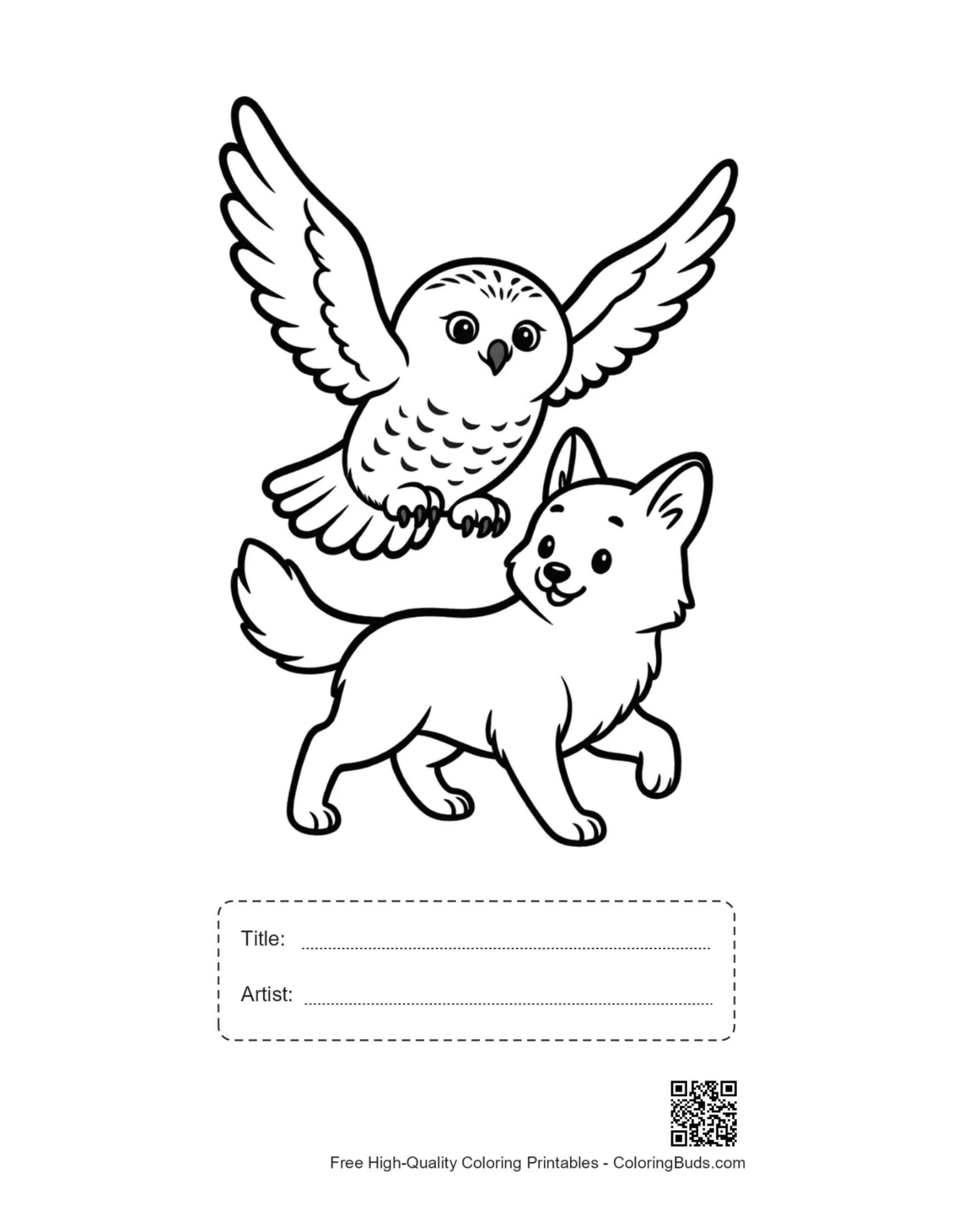 Printable snowy owl and arctic fox with title box