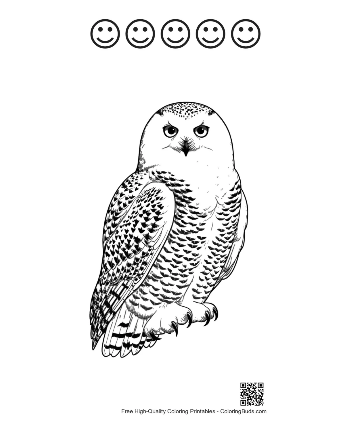 Printable snowy owl with happy faces