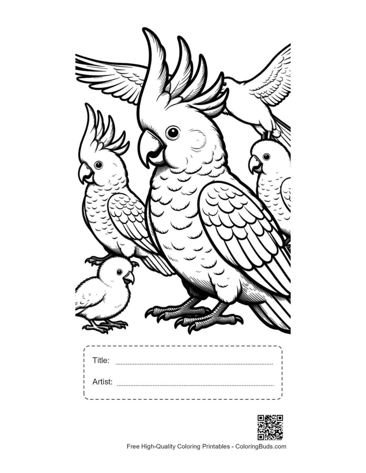 Cockatoo family gathering printable with title space