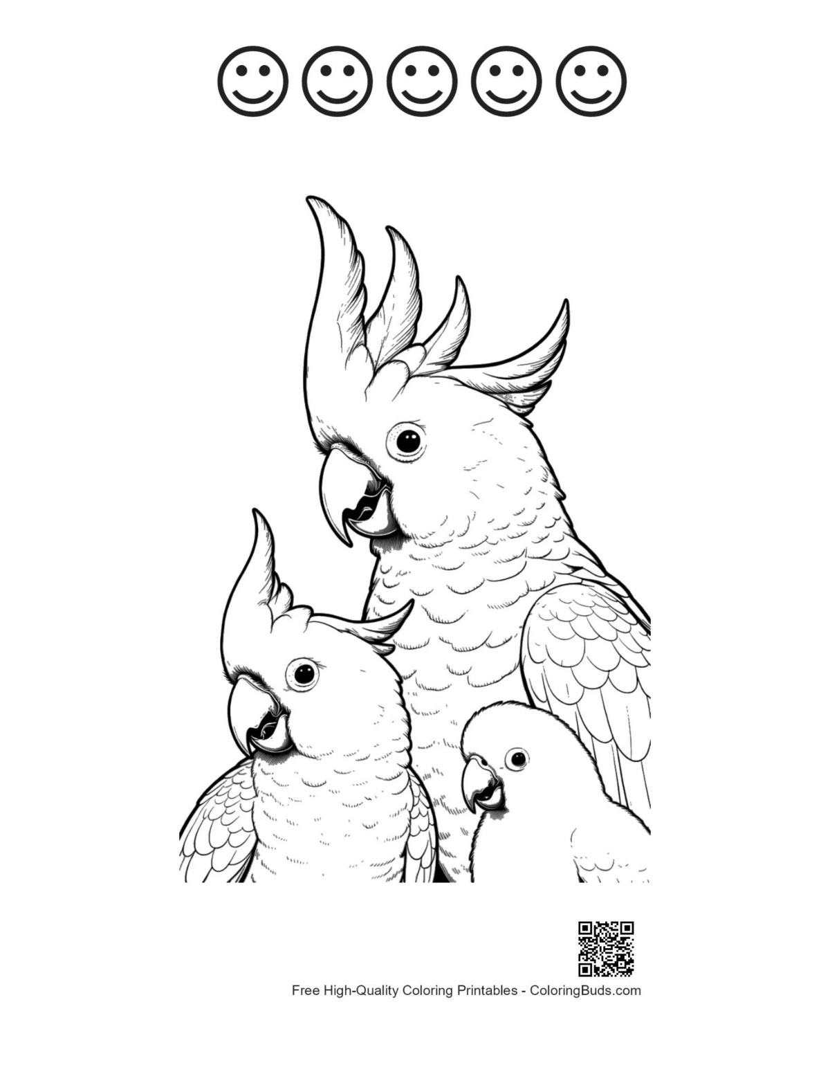 Cockatoo line art with happy faces