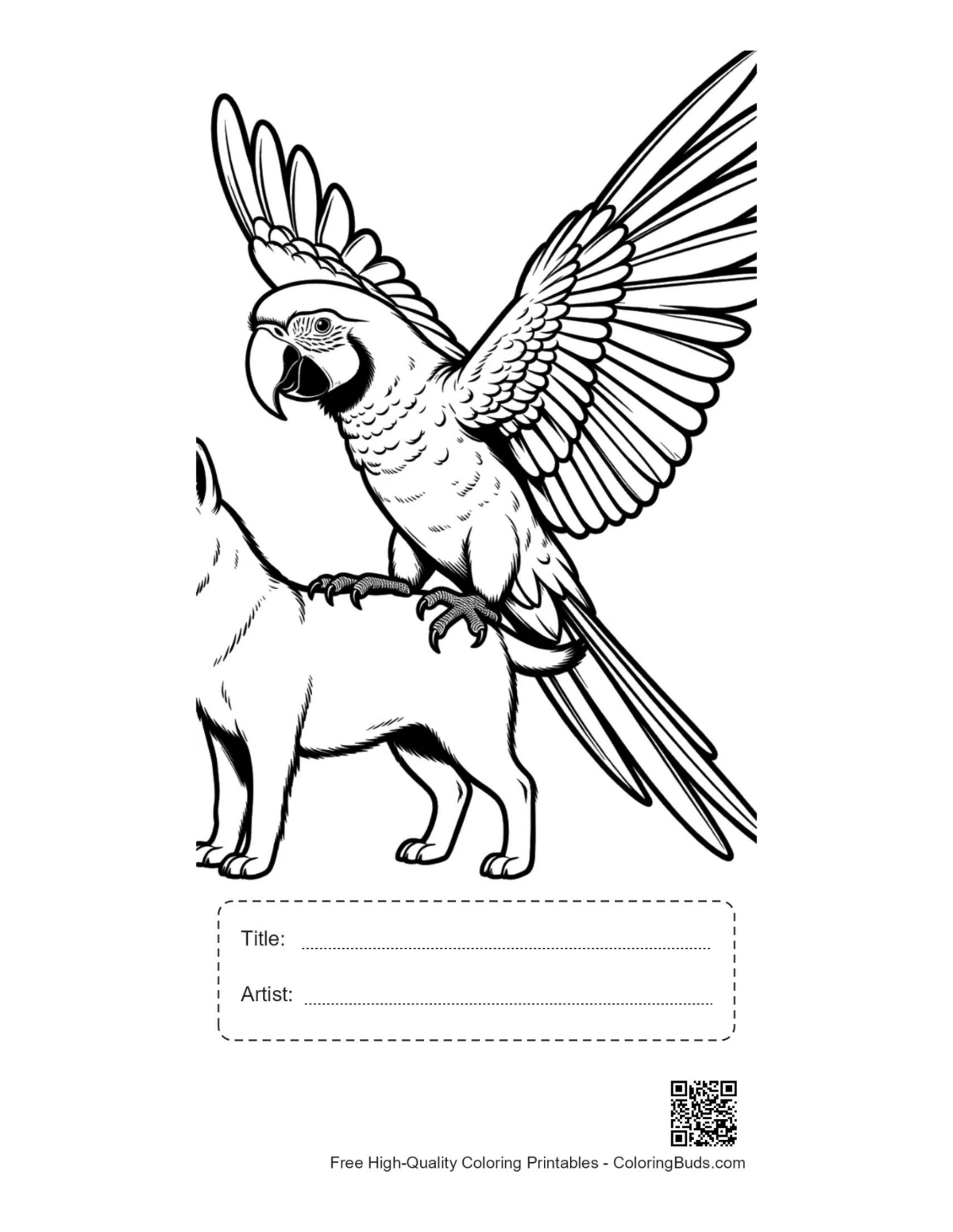 Macaw printable with title and artist box