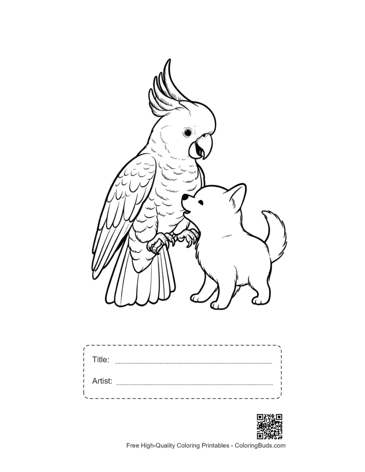 Printable cockatoo chihuahua nuzzle with title box