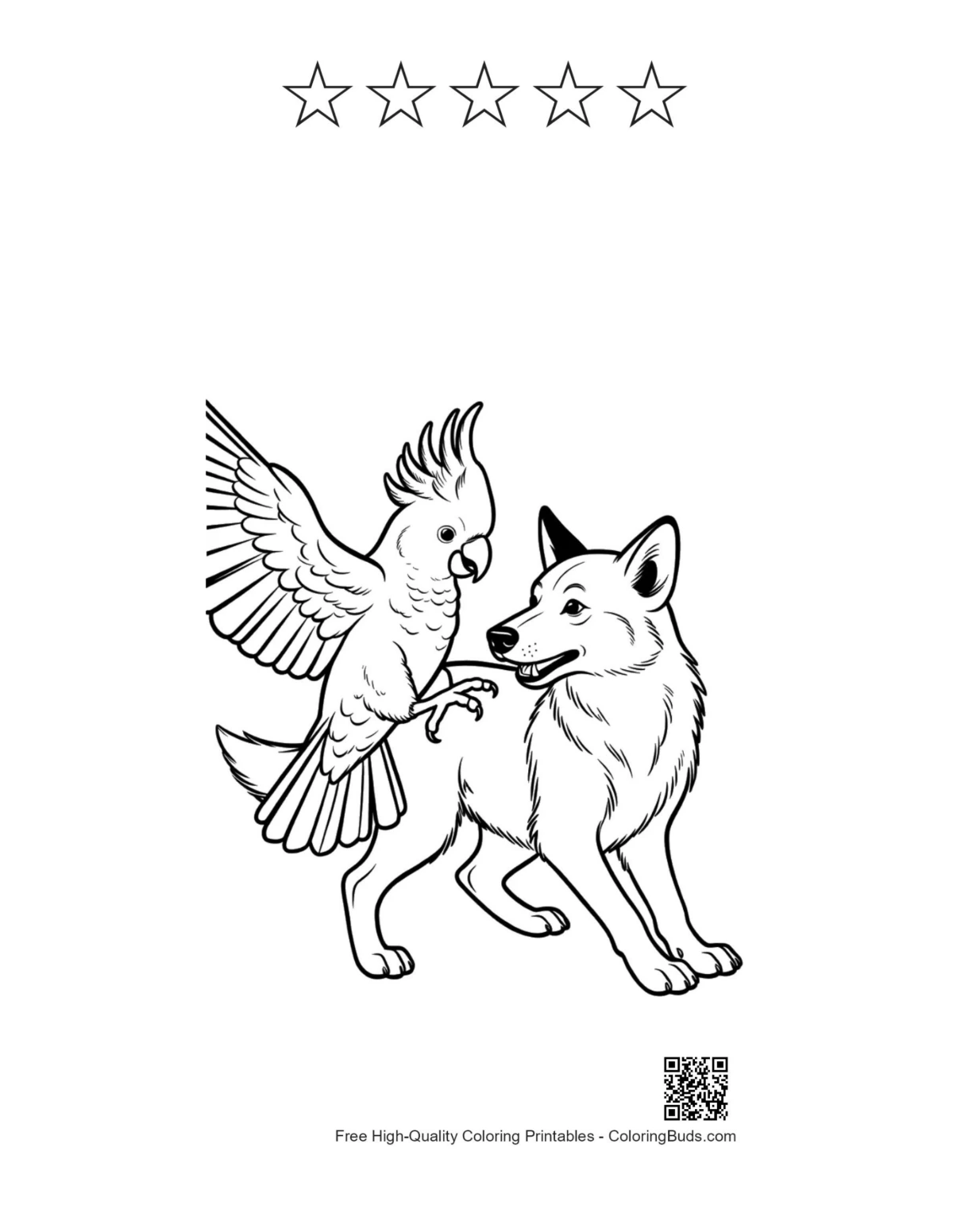Cockatoo parrot wolf printable with 5 star outlines