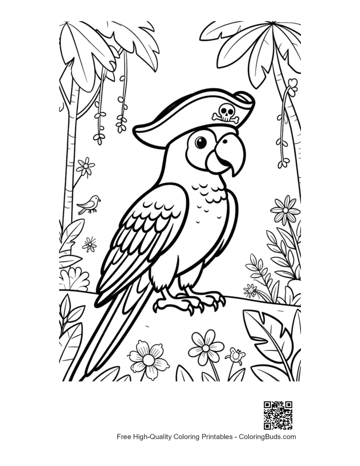 Proud pirate cockatoo in jungle printable