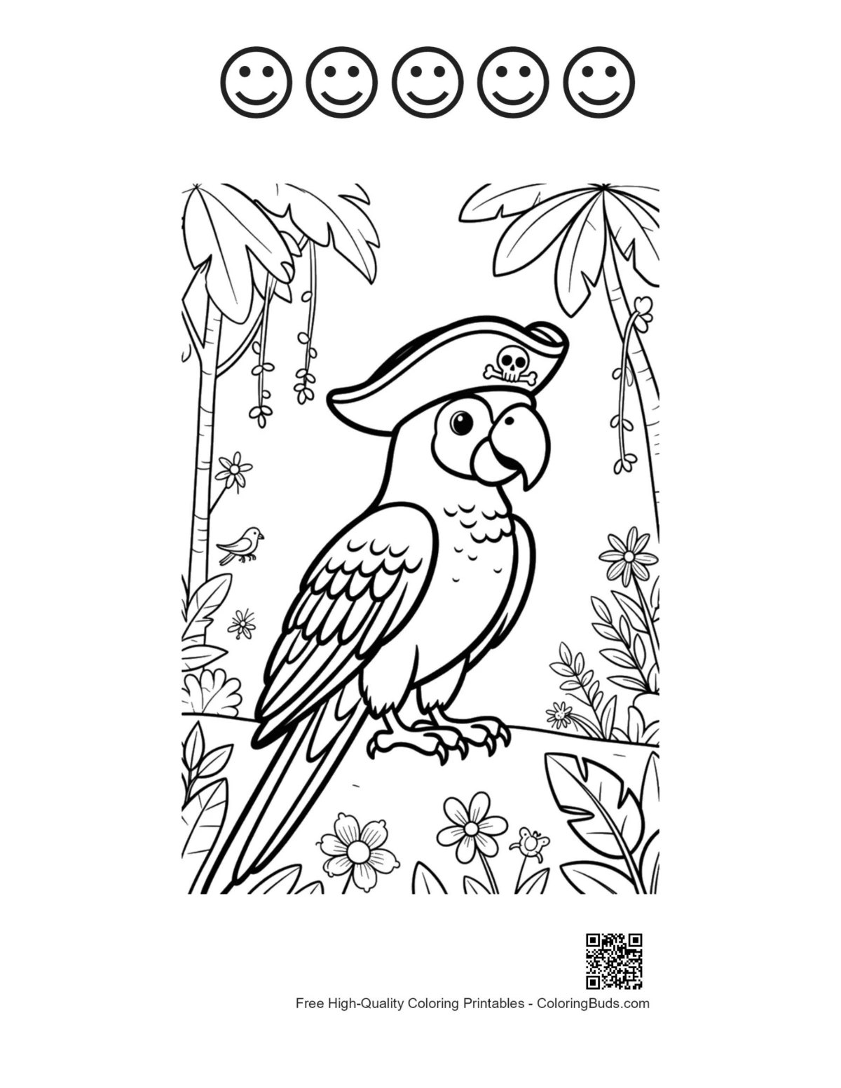 Pirate cockatoo with happy faces outline