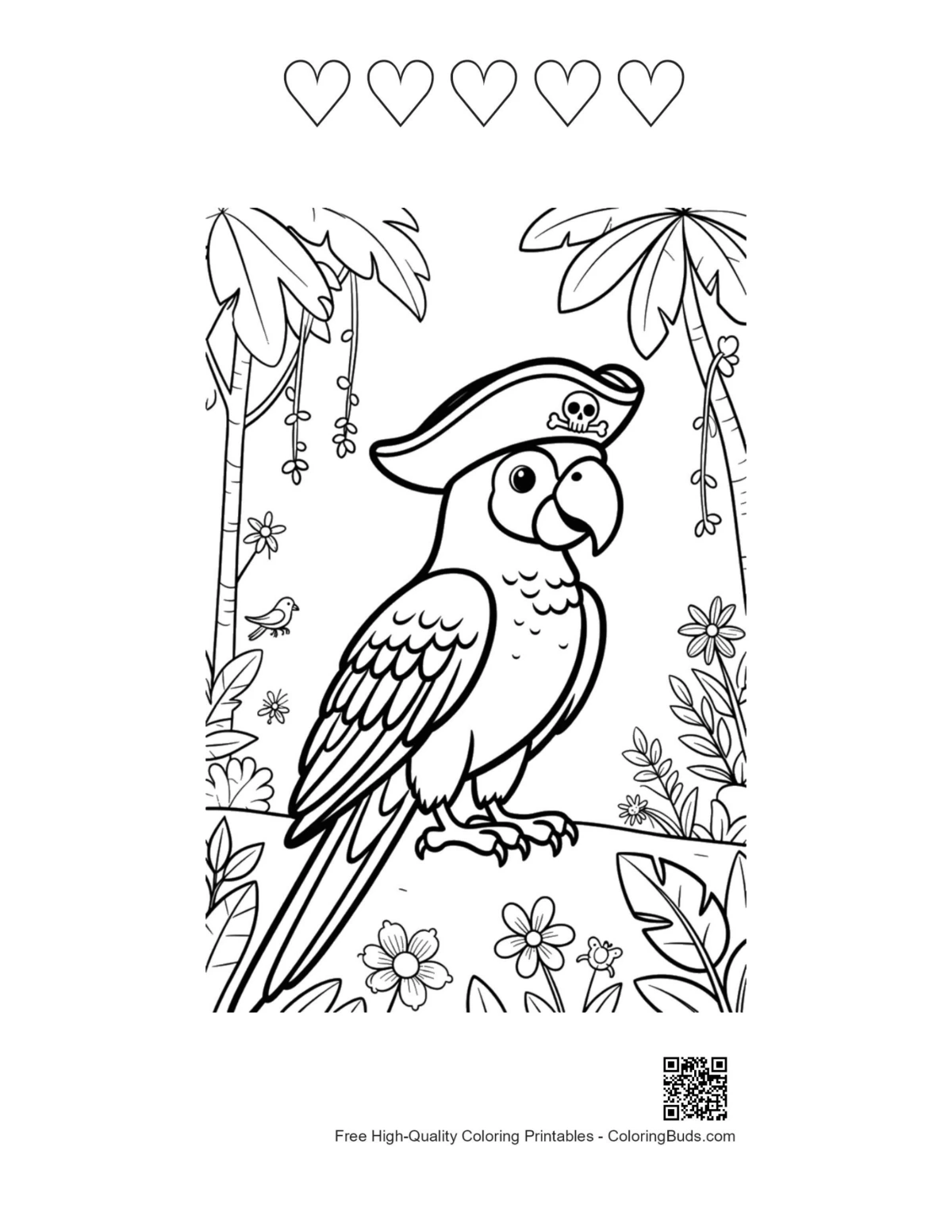 Pirate cockatoo jungle with heart borders