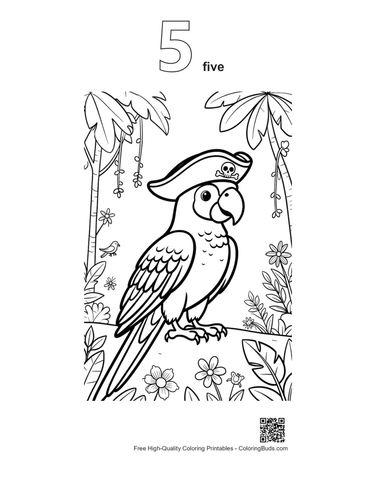 Numbered outline pirate cockatoo in jungle