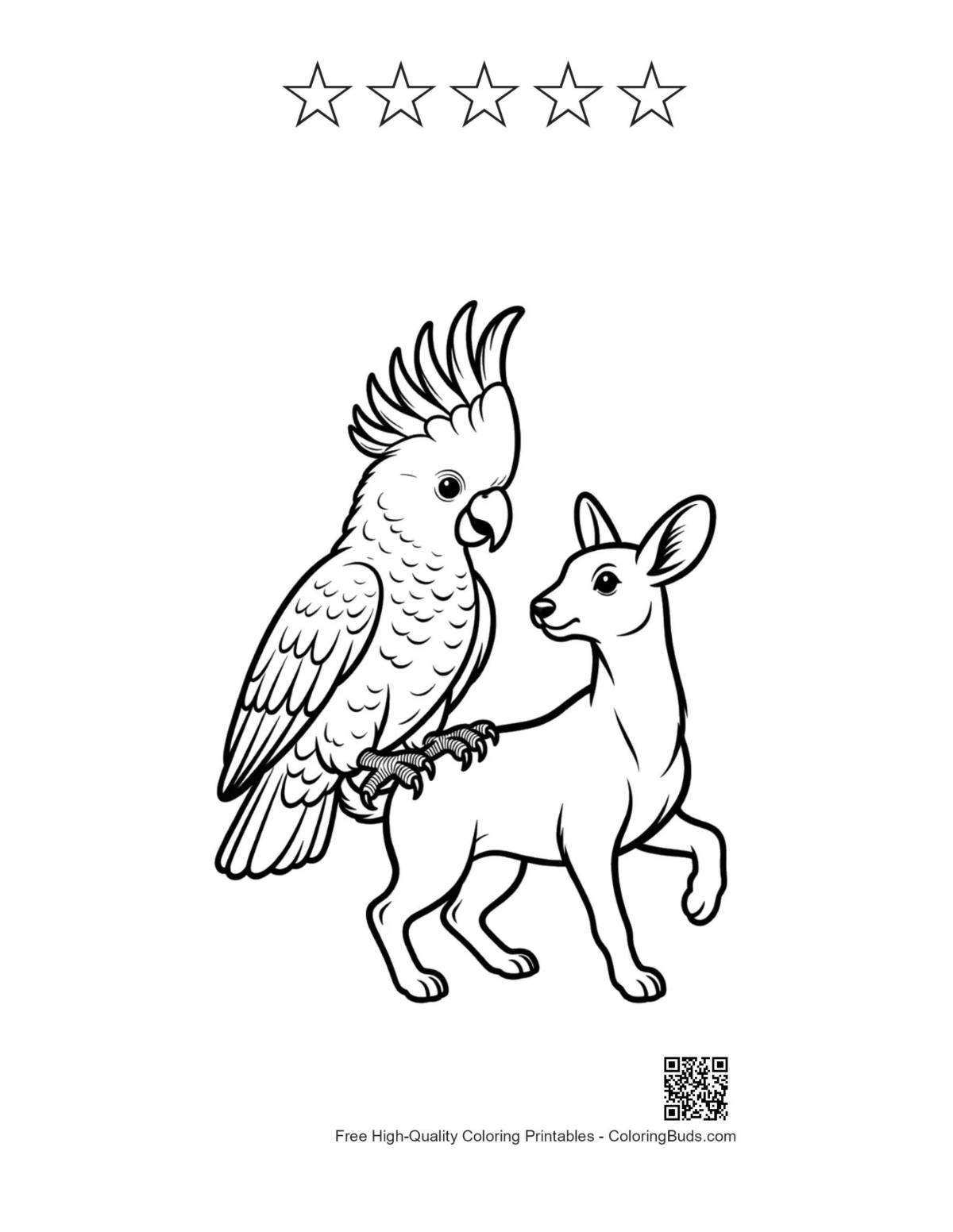 Cockatoo fawn printable with five star outlines