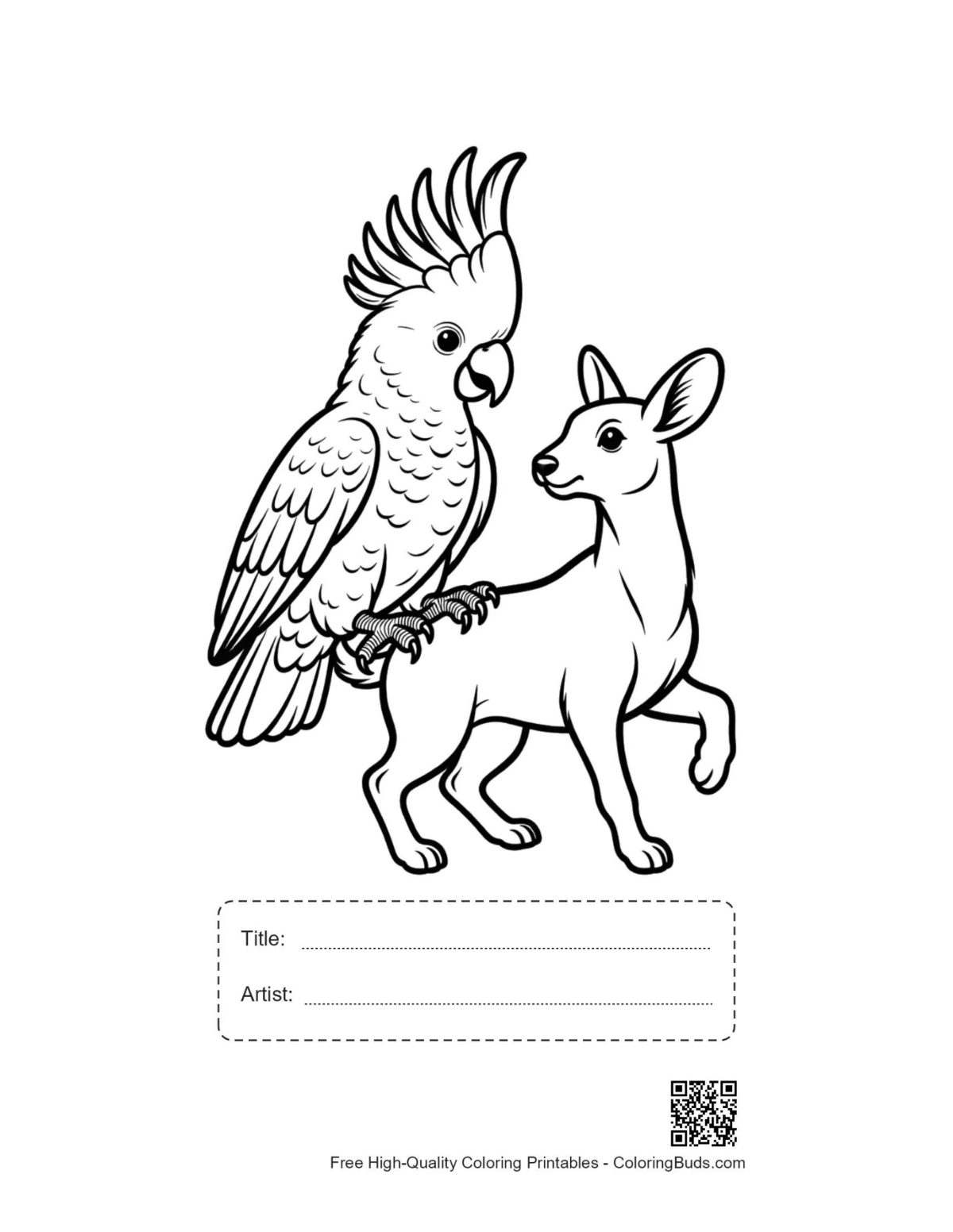 Cockatoo on fawn printable with title and artist space