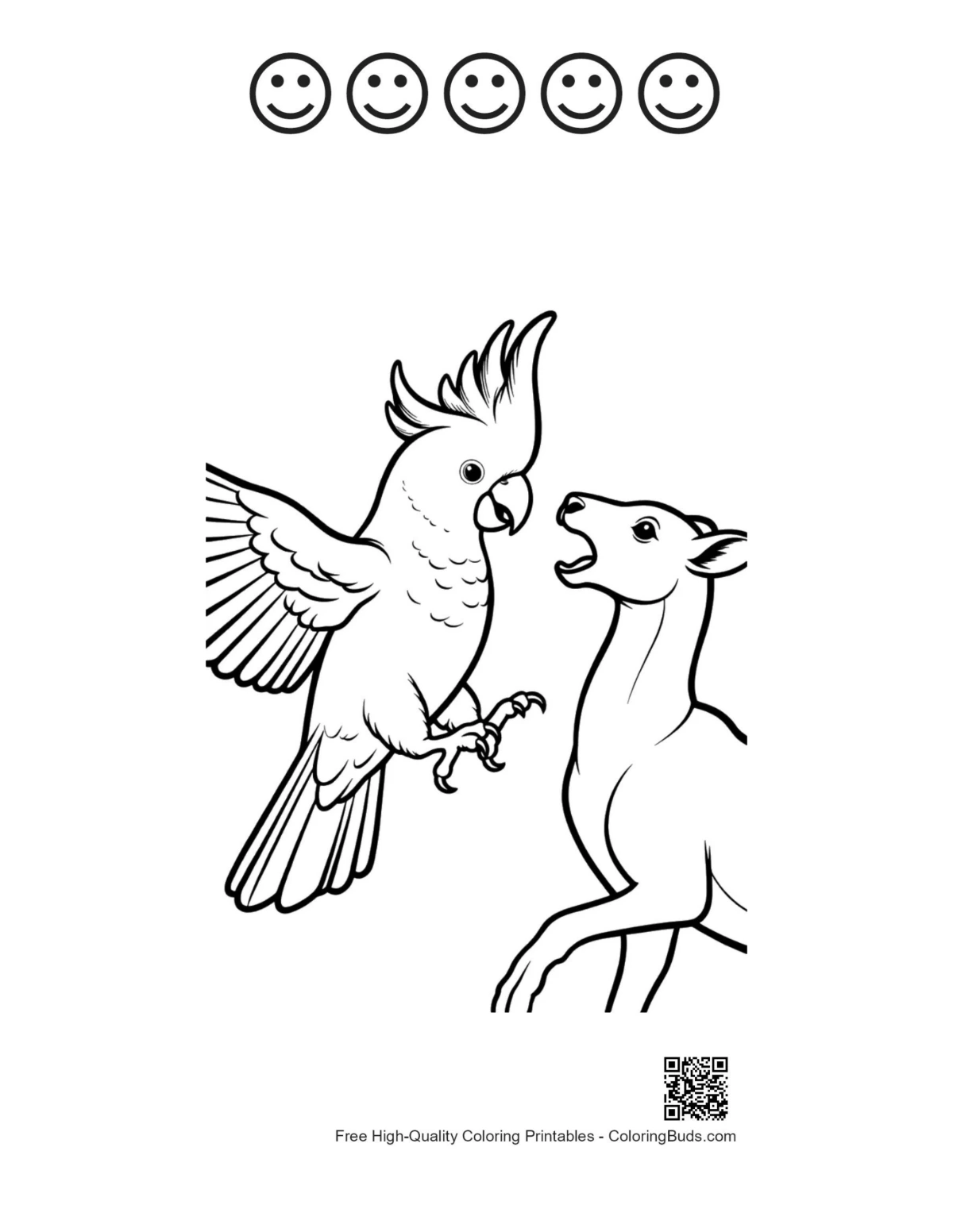 Cockatoo printable with 5 happy face outlines