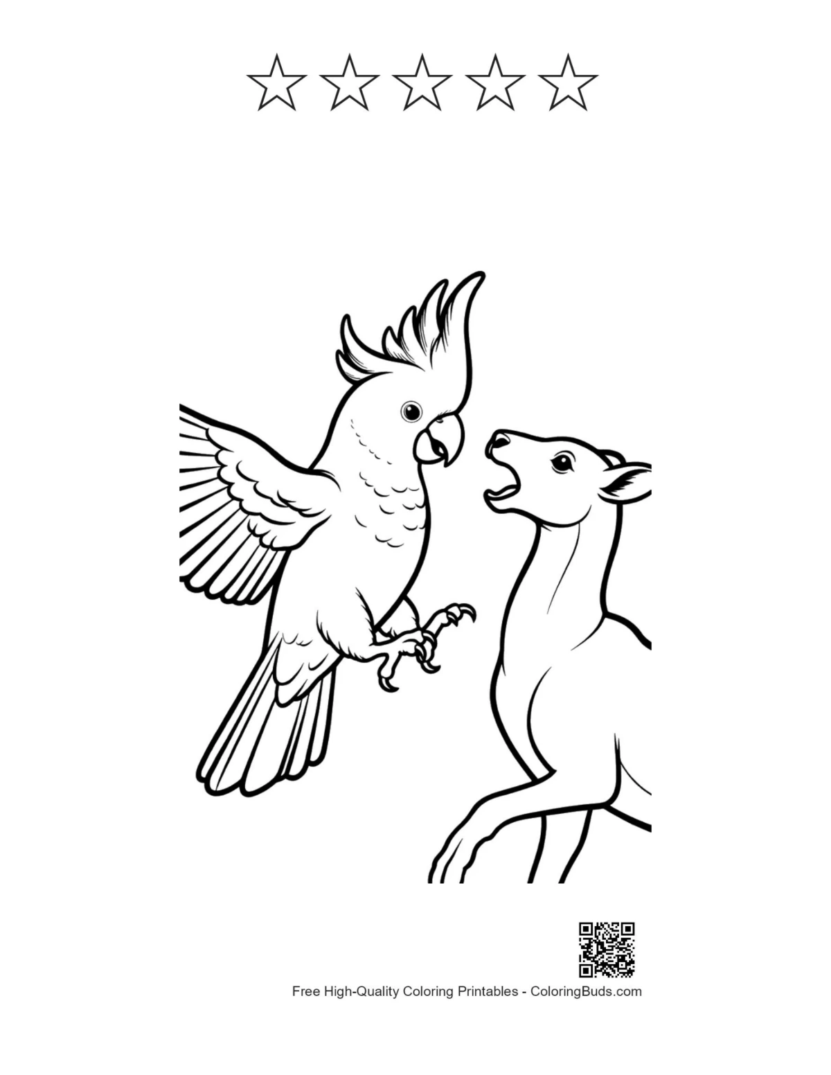 Cockatoo printable with 5 star outlines