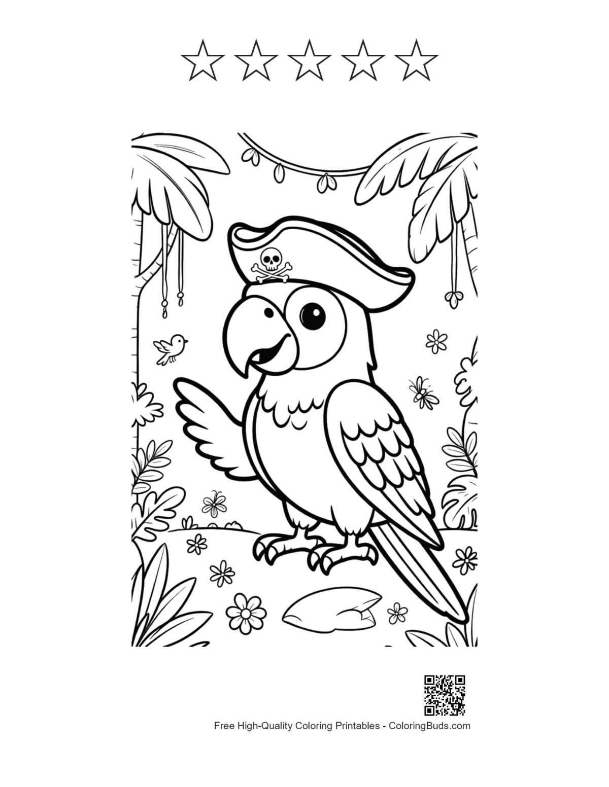 Cockatoo with 5 stars outline printable coloring sheet