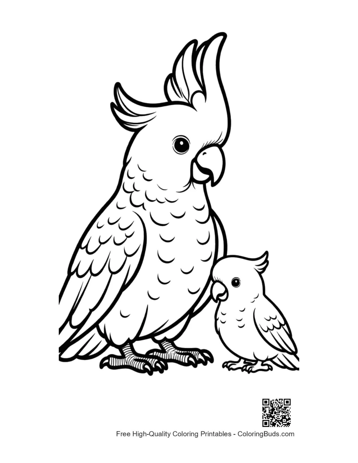 Cute cockatoo mom and baby illustration