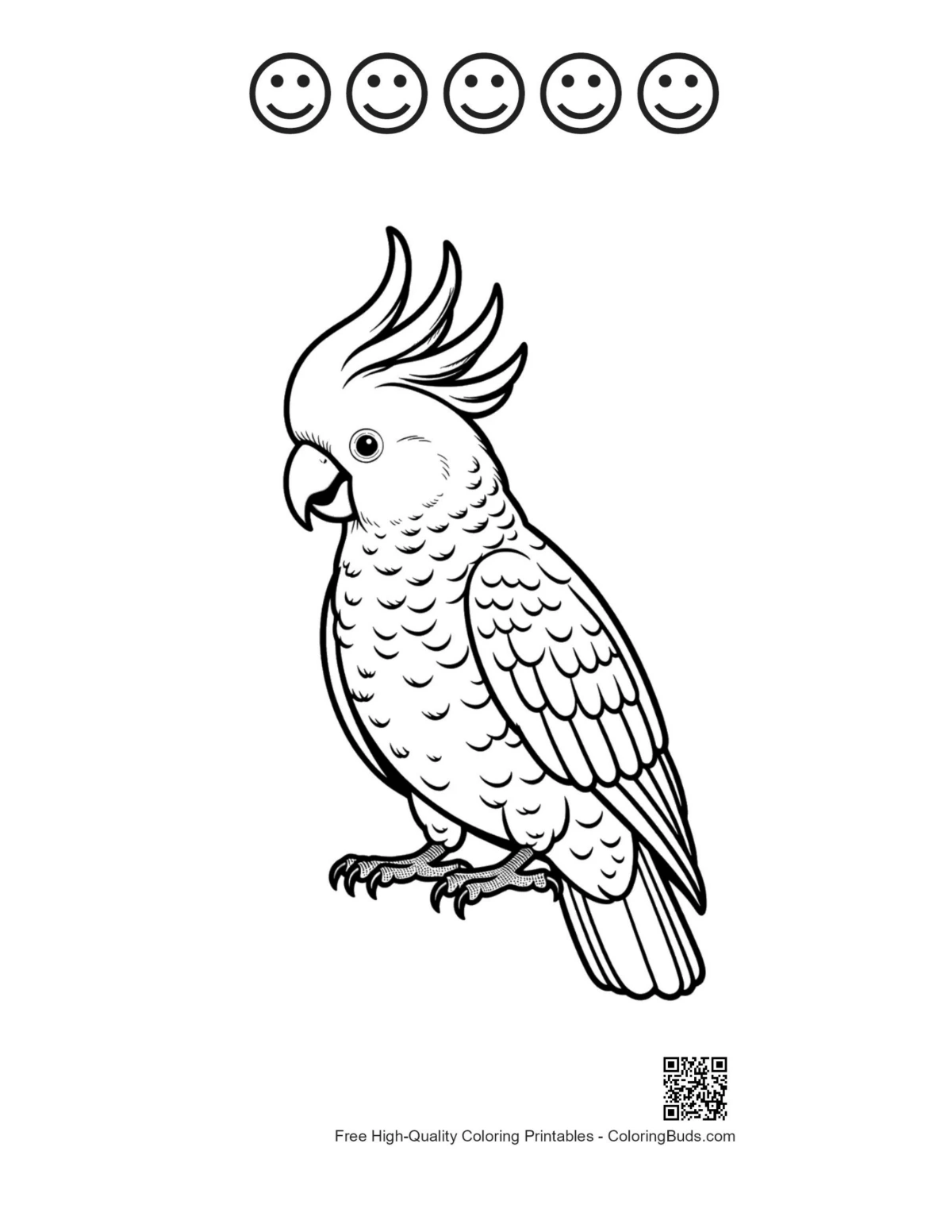 Cockatoo printable with happy face outlines
