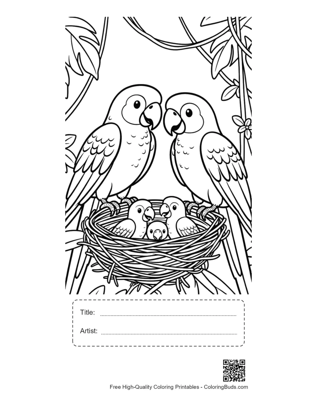 Cockatoo printable with title artist box for coloring