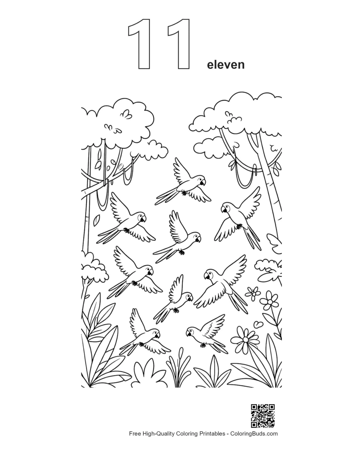 Cockatoo flock outline number 11 printable