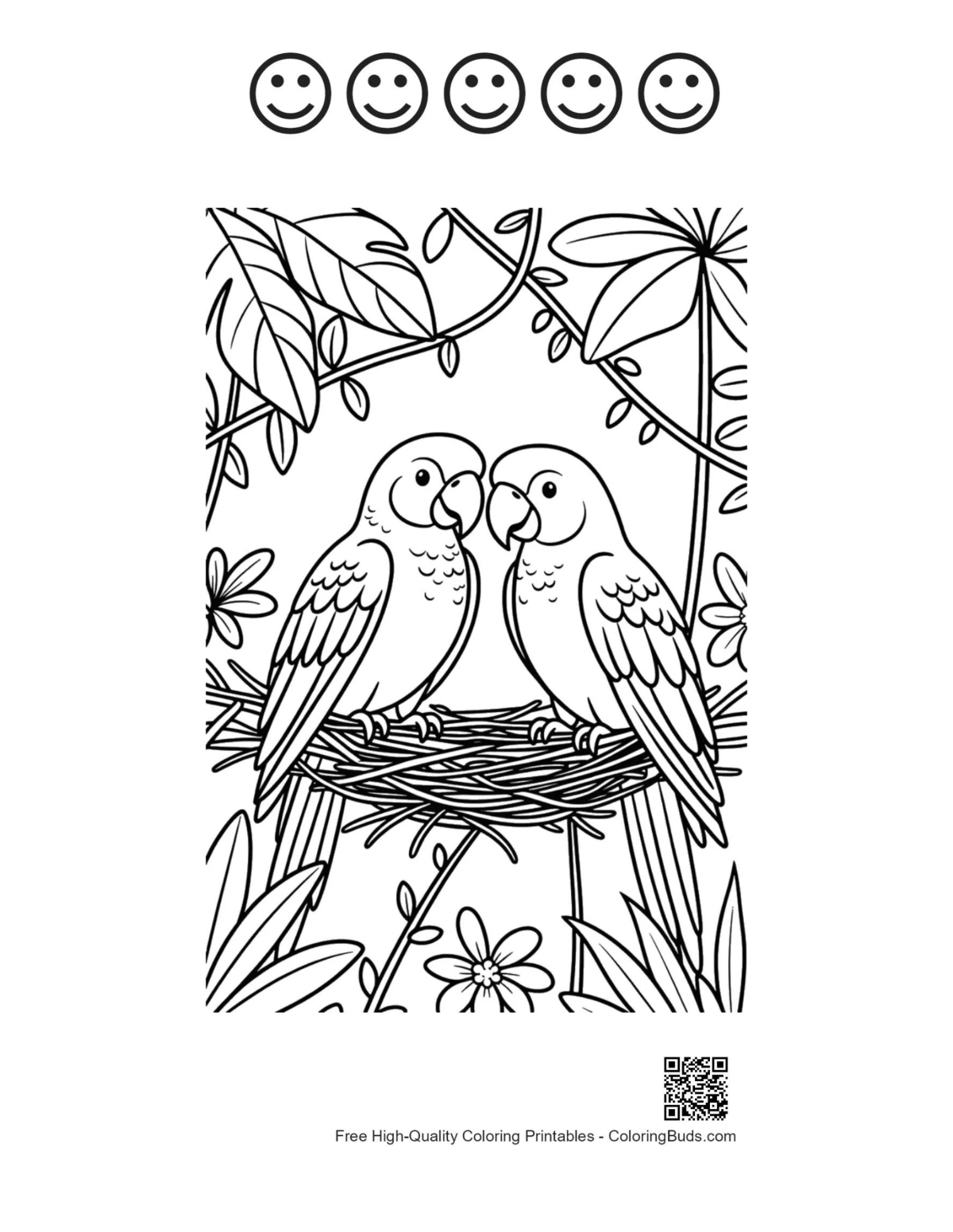 Cockatoo page with 5 happy faces printable