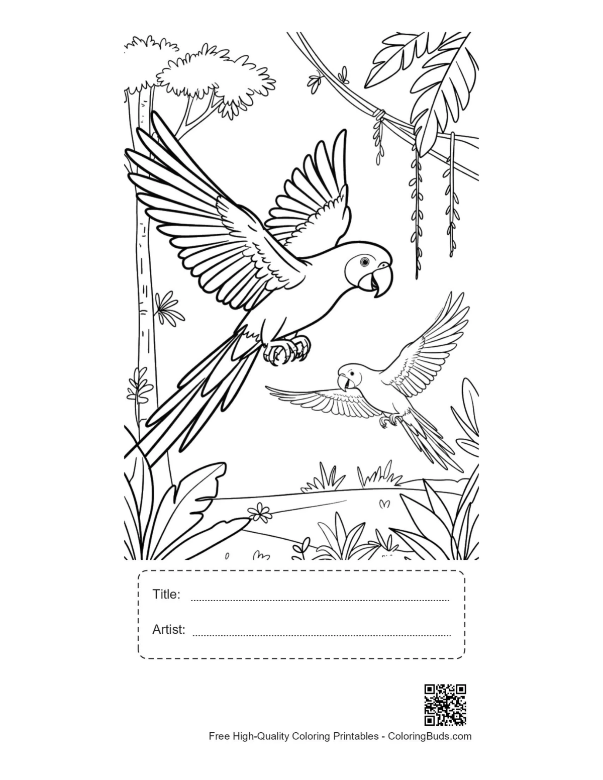 Cockatoo in flight printable with title artist box