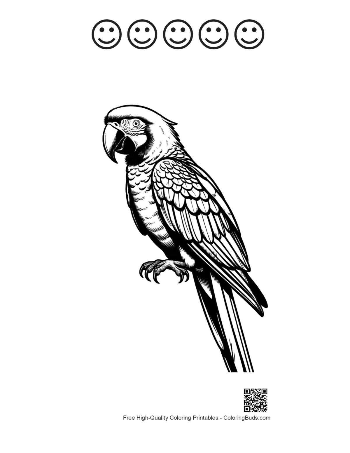 Line art Hyacinth Macaw with happy faces