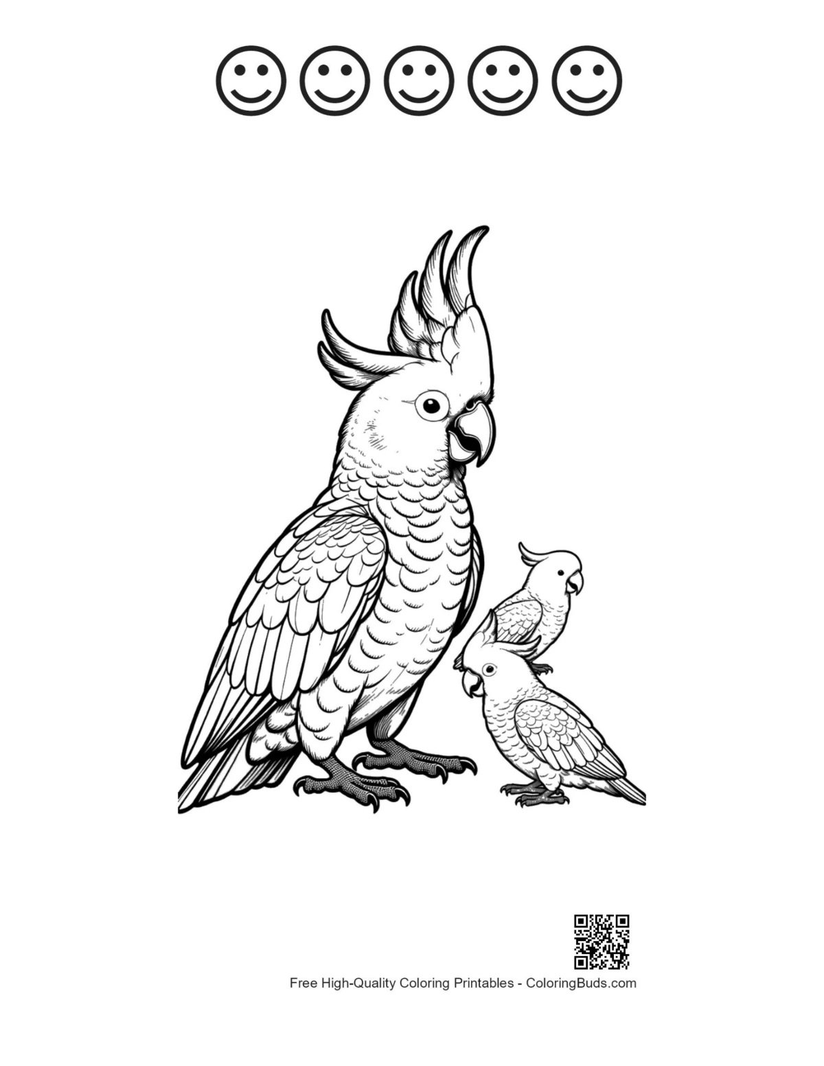 Cockatoo family with happy face outlines