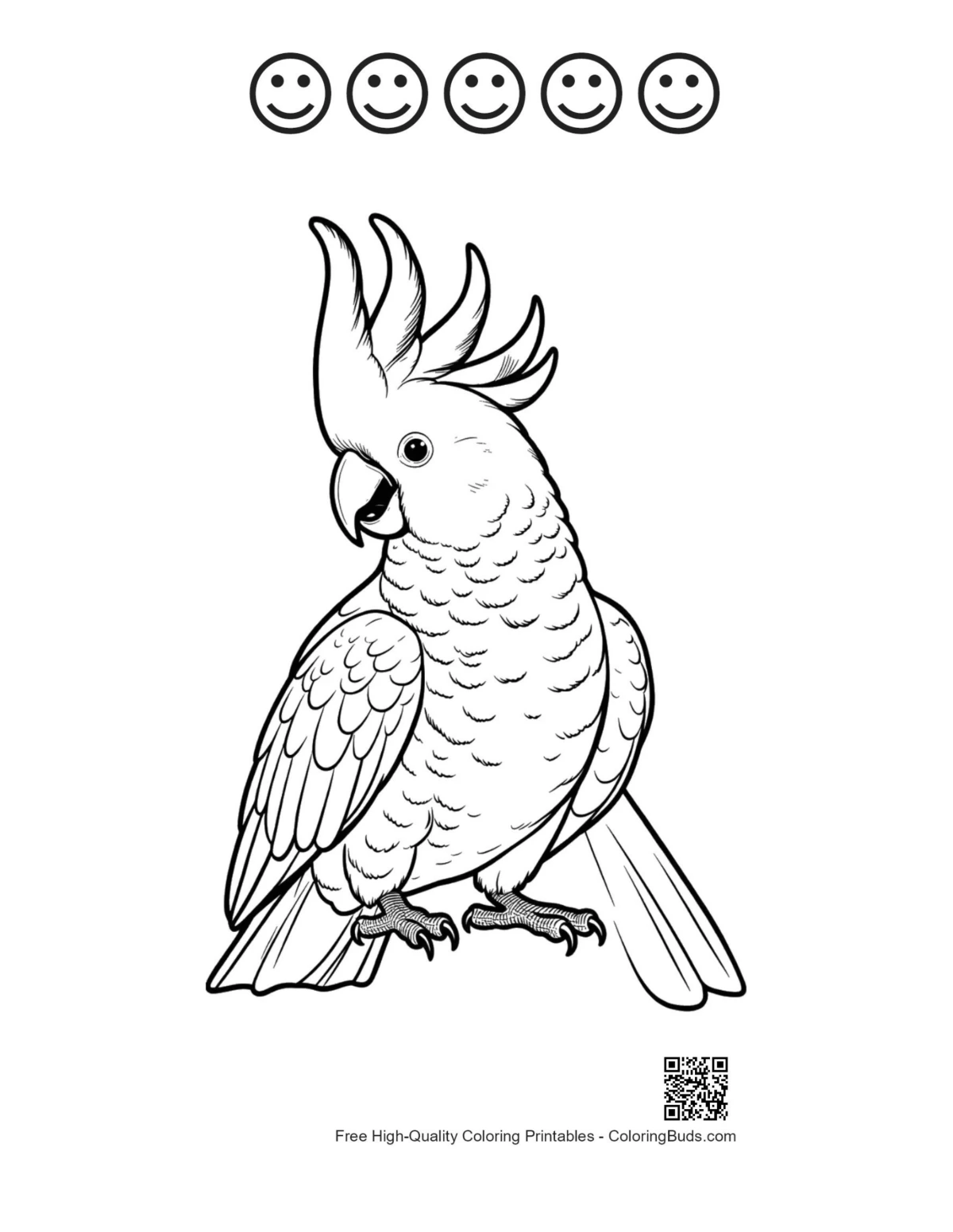 Cockatoo with 5 happy face outlines printable