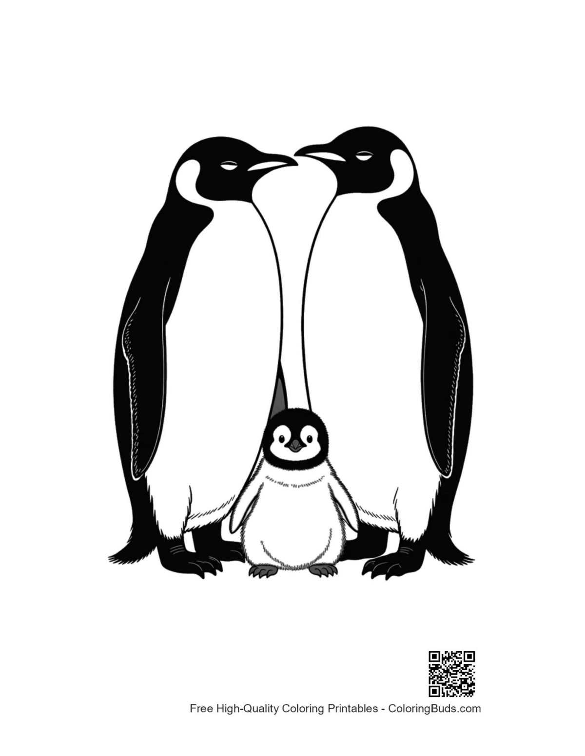 Emperor penguin family nuzzling affectionately