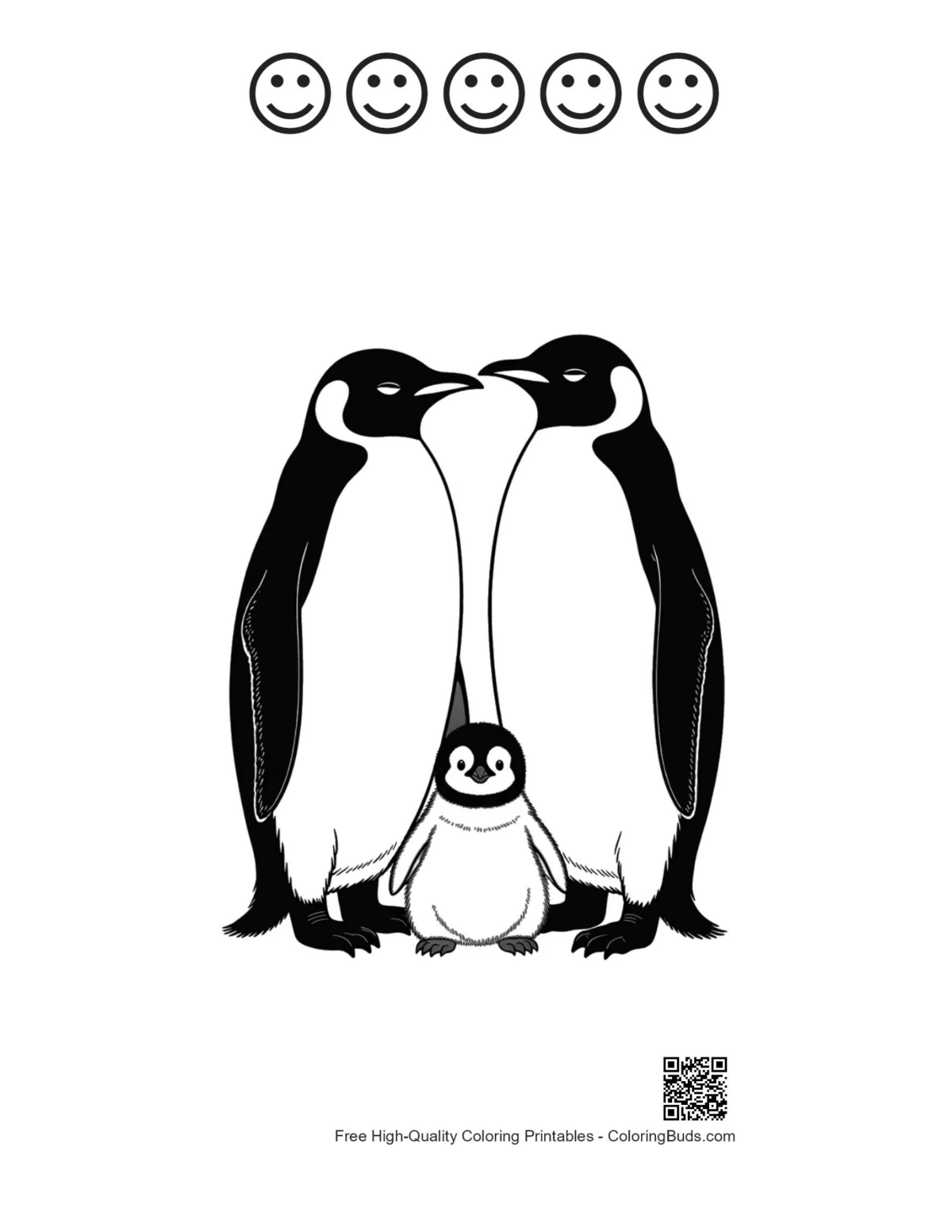 Printable nuzzling penguins with happy faces