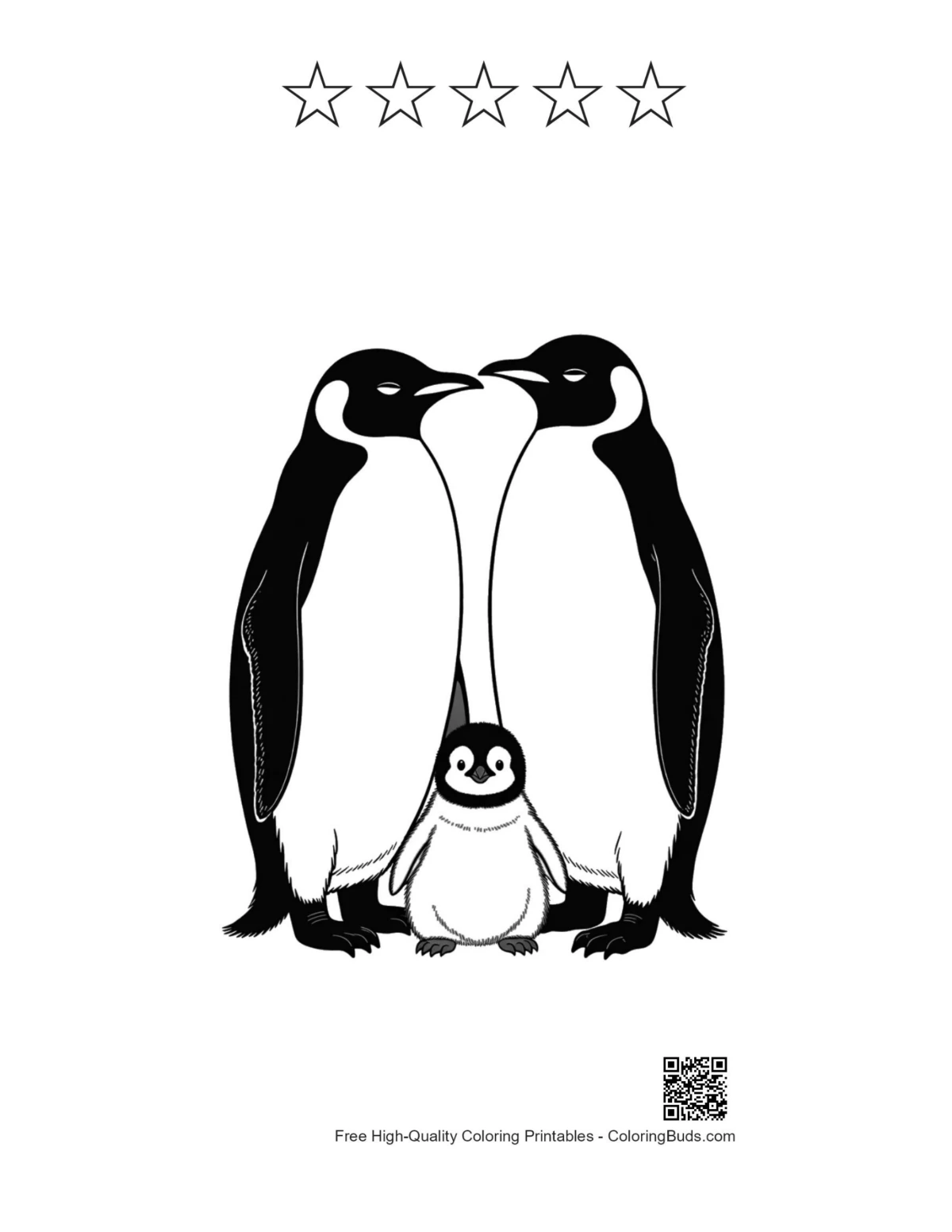Emperor penguin printable with 5 star outlines