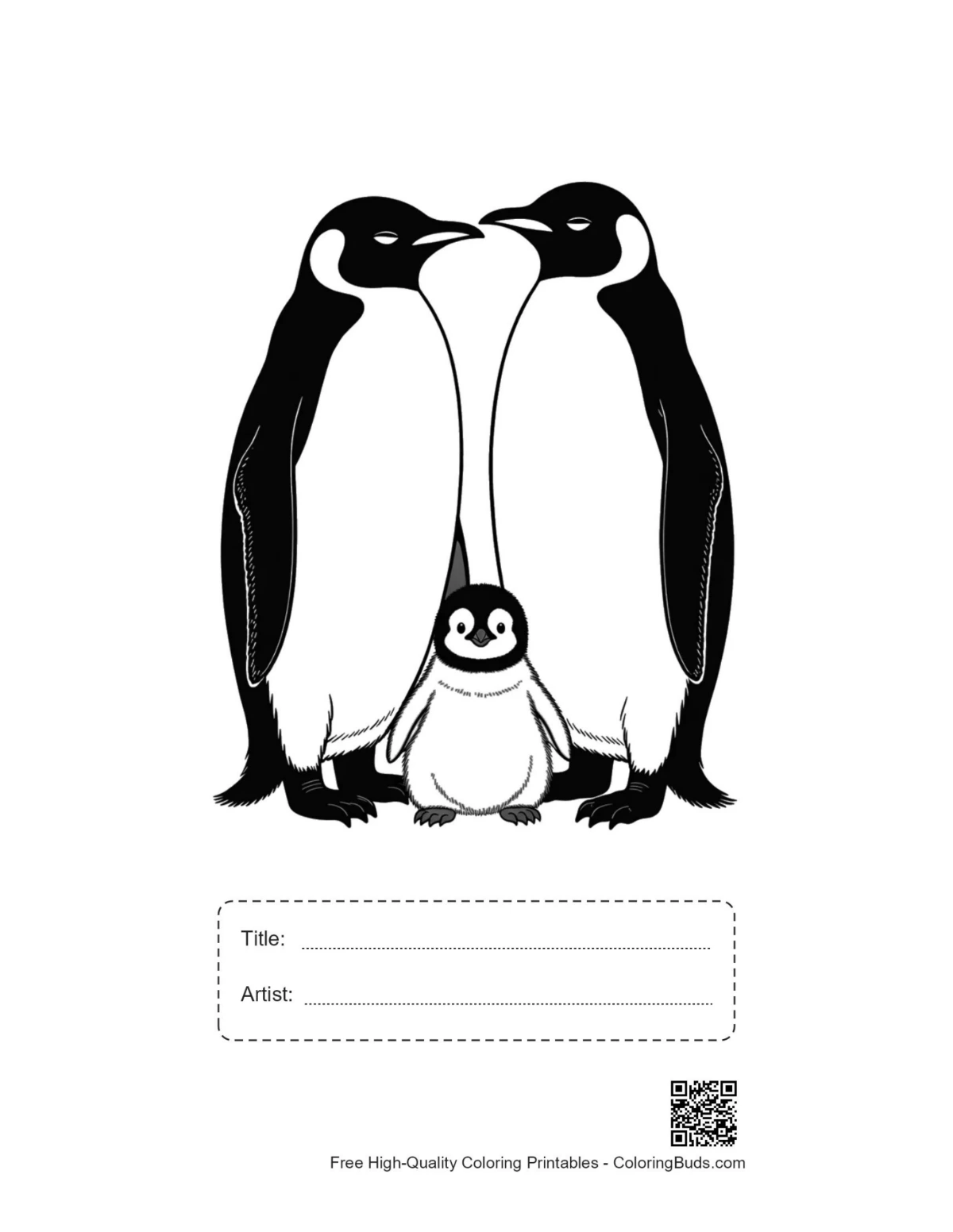 Printable Emperor penguin nuzzling with title box