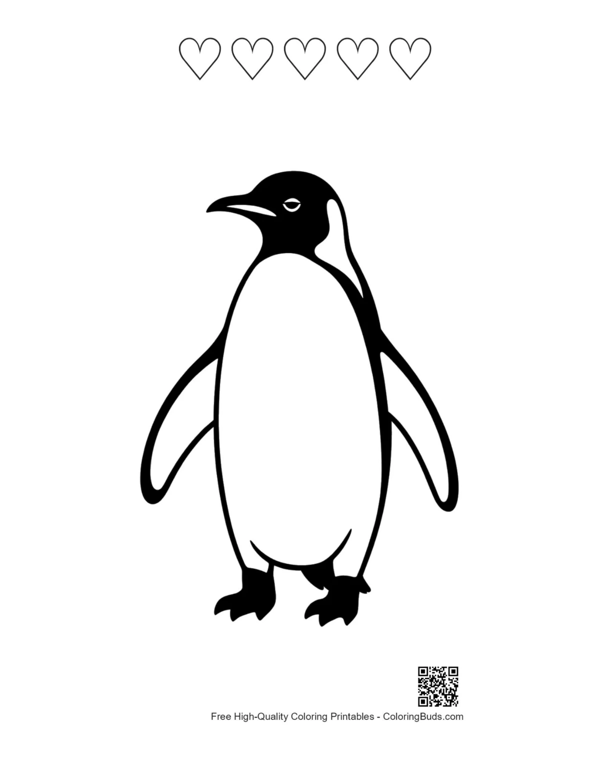 Sleepy penguin silhouette with heart outlines