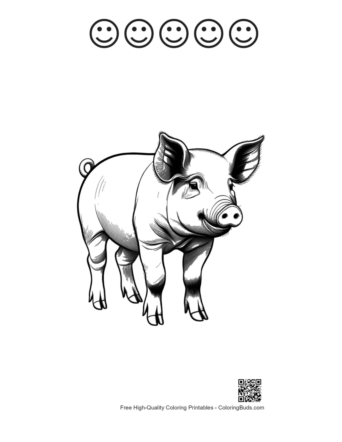 Cute piglet with happy faces outlines