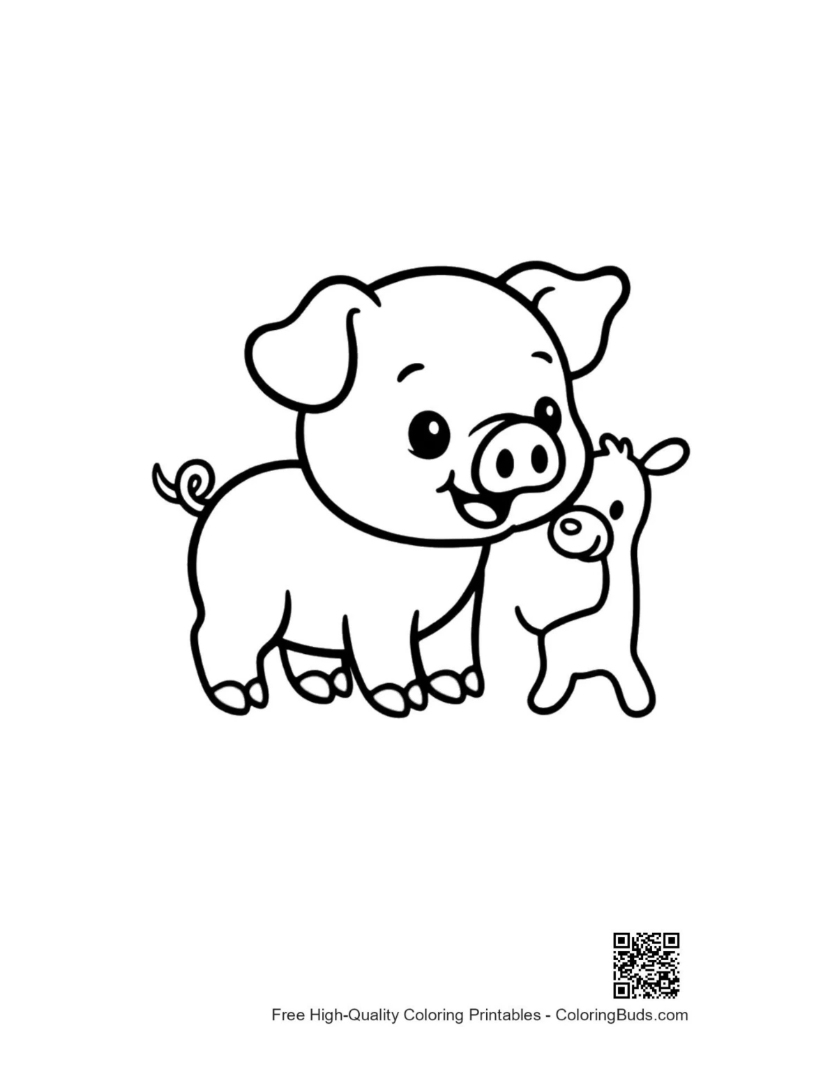 Cute farm pig hugging piglet coloring page