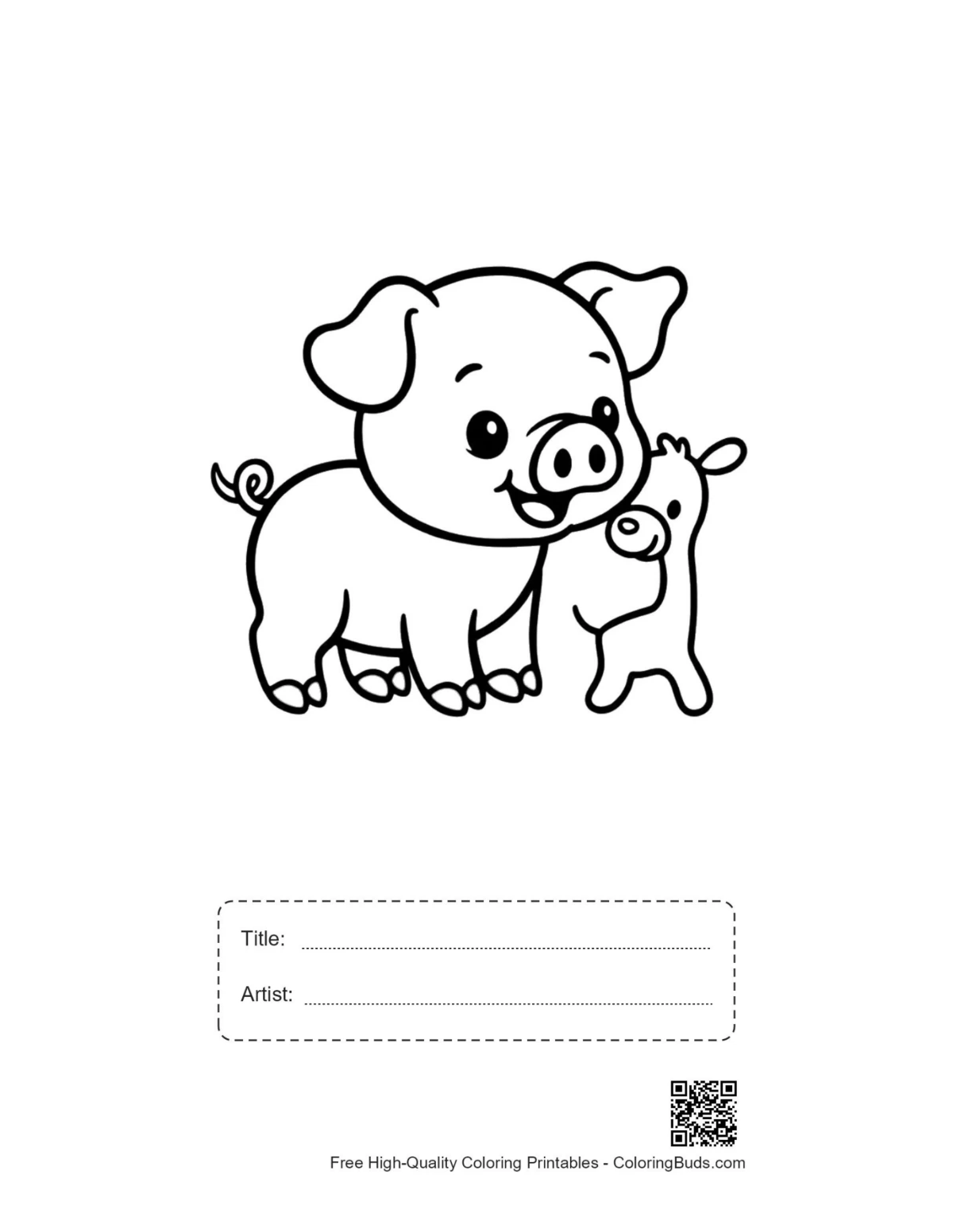 Farm pig hugging piglet printable with title box