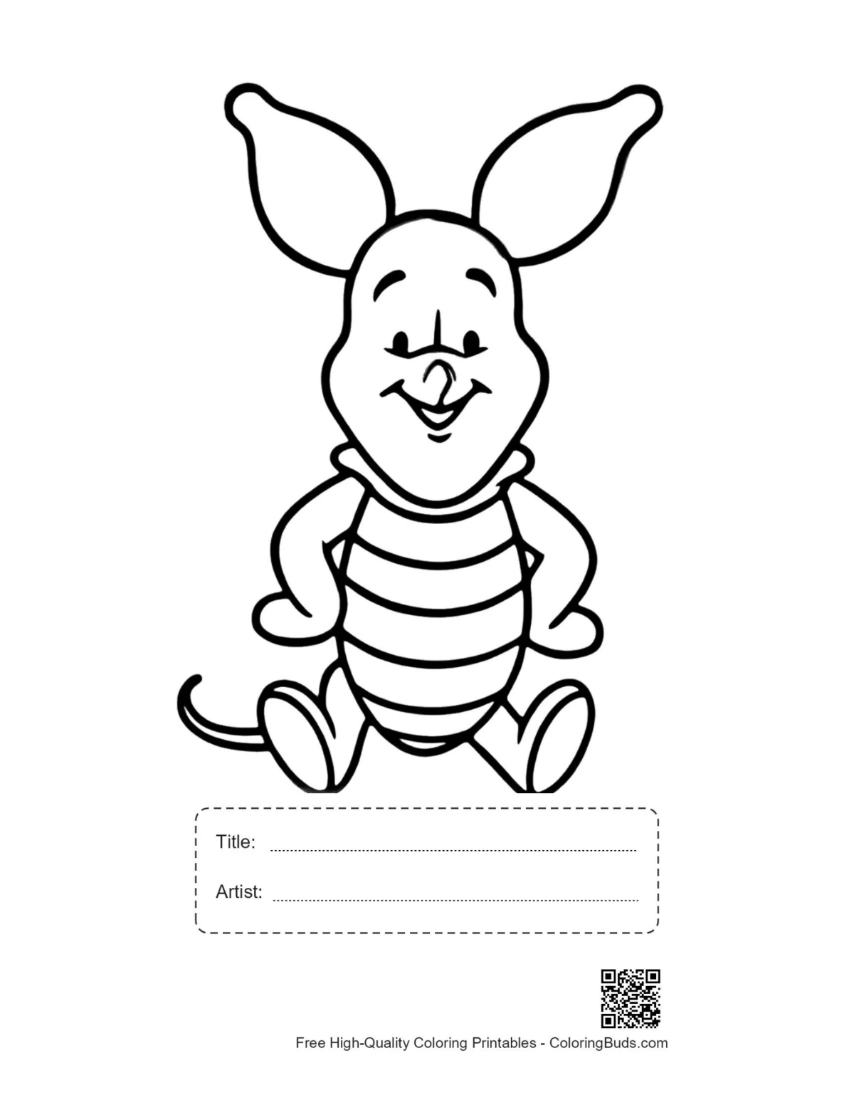 Printable cute piglet page with title box