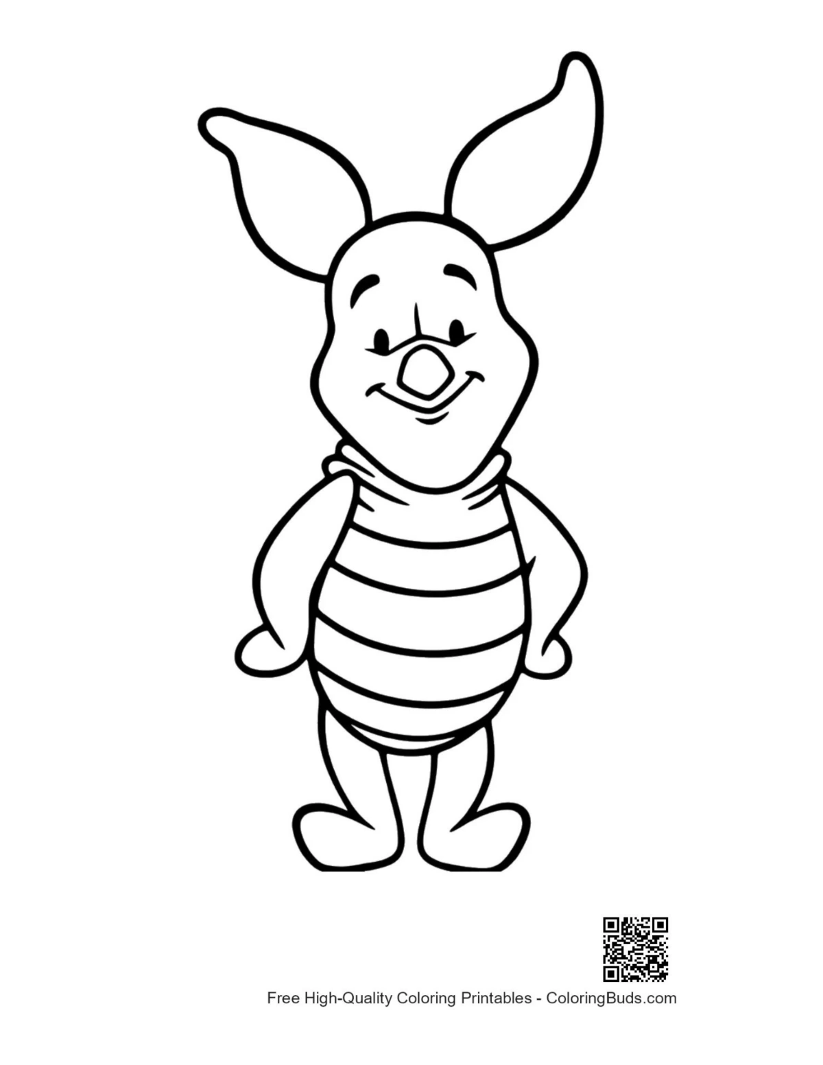Cute smiling piglet standing coloring page