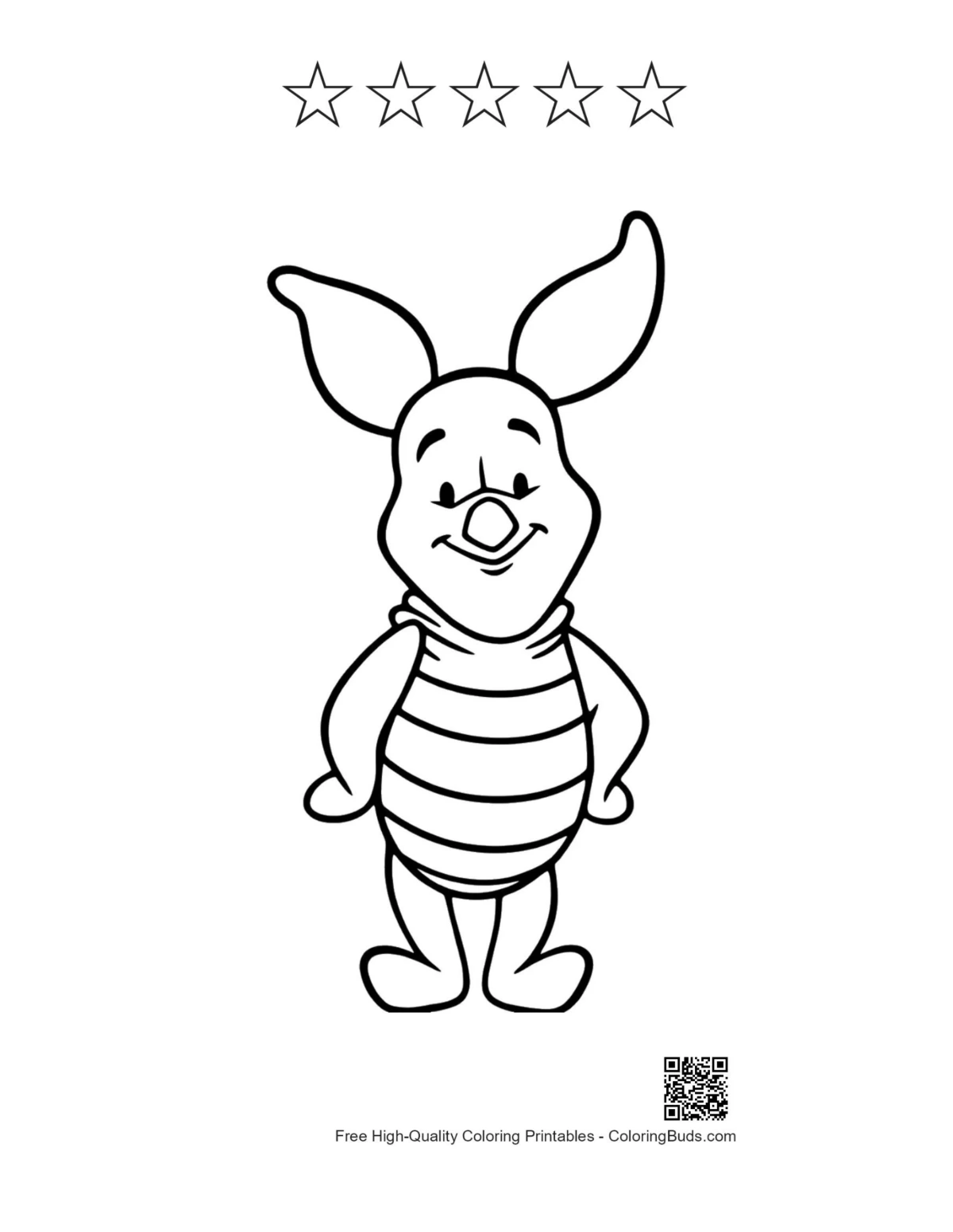 Piglet printable with 5 star outlines
