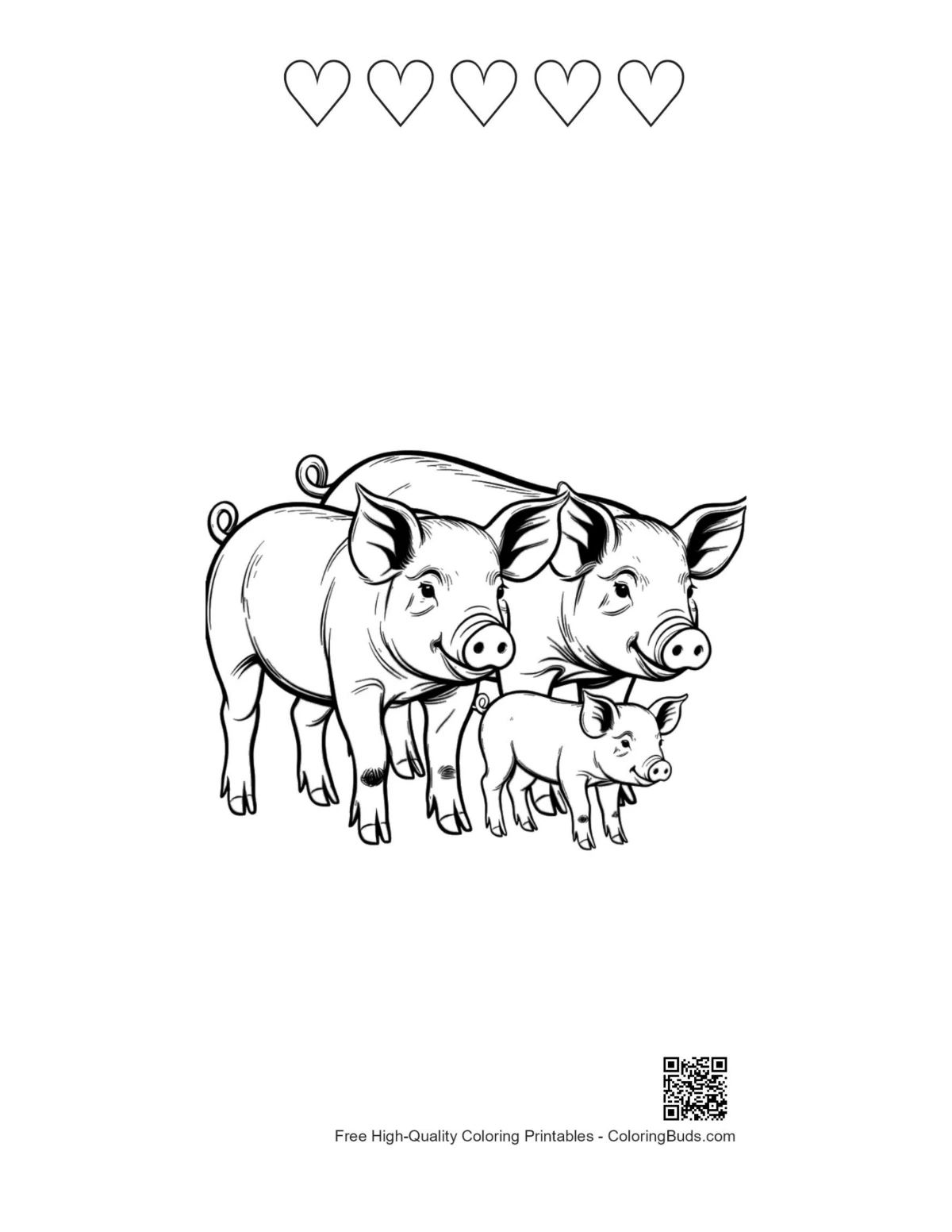 Bauernhof-Schweinefamilie mit Herzumrissen zum Ausdrucken