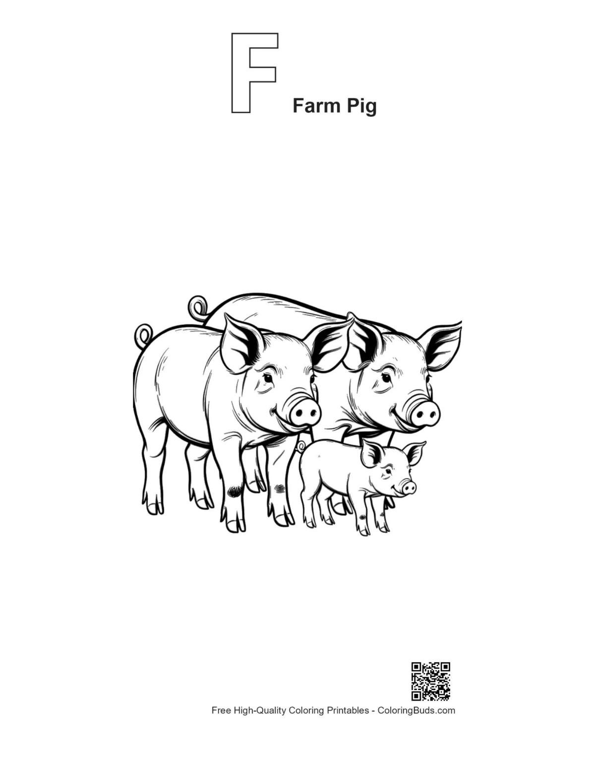 Umriss einer Bauernhof-Schweinefamilie mit dem Buchstaben F