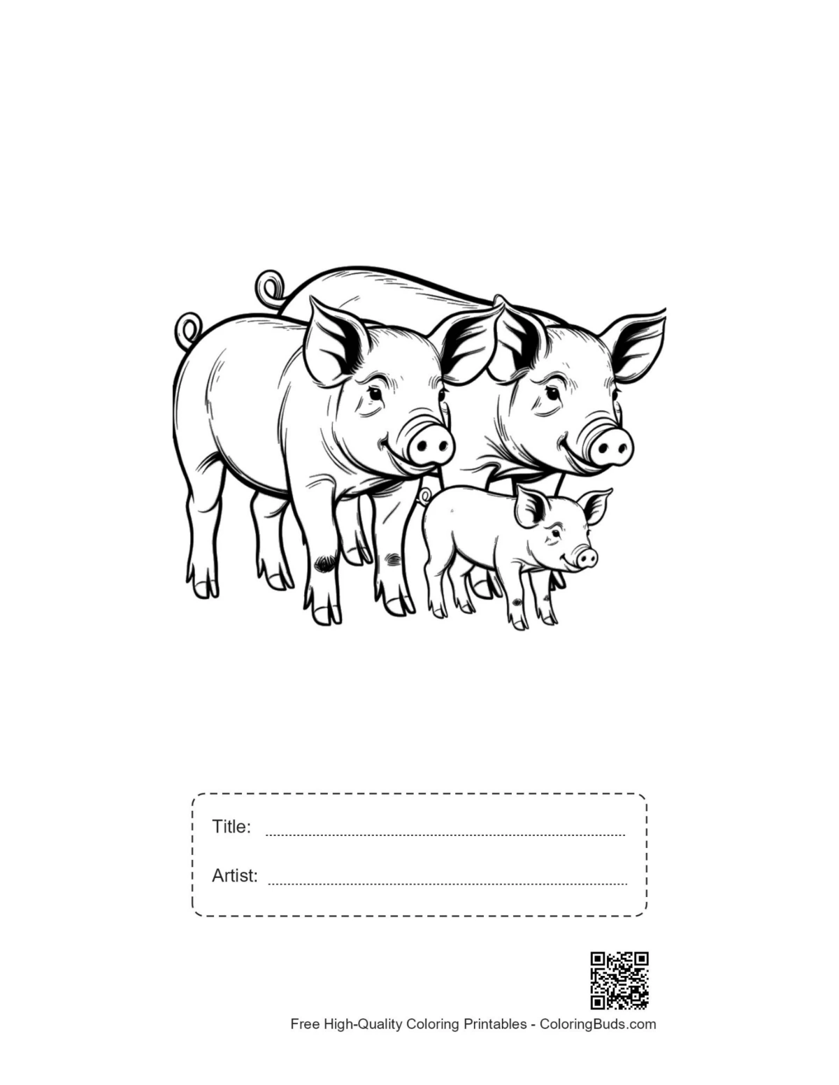 Auszum Ausdrucken Bauernhof-Schweinefamilie mit Titelfeld