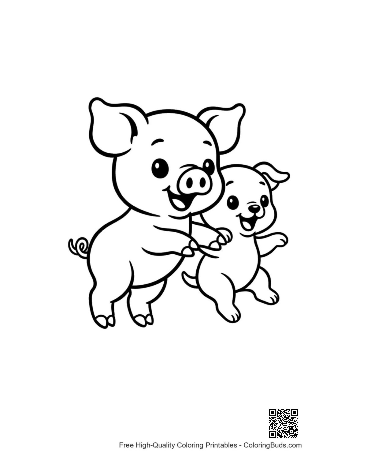 Joyful mother pig piglet dancing coloring page